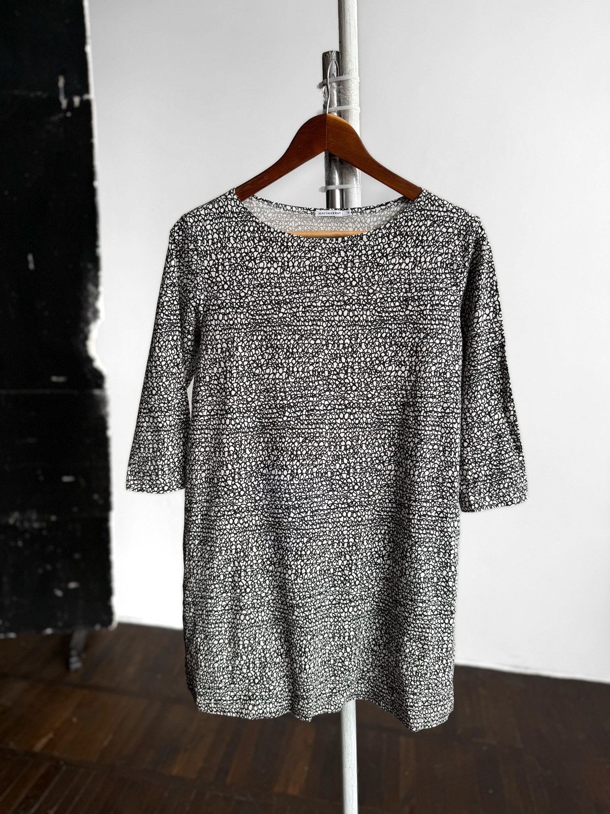 Marimekko Marimekko Womens Cotton Dress Black White Pattern 3/4 Sleeve Size M / US 6-8 / IT 42-44 - 3 Thumbnail