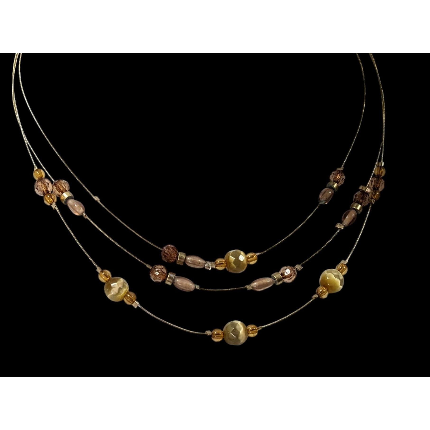 Other Retro Yellow Brown And Gold Tone Glass Beaded Floating Neckl Size ONE SIZE - 3 Thumbnail