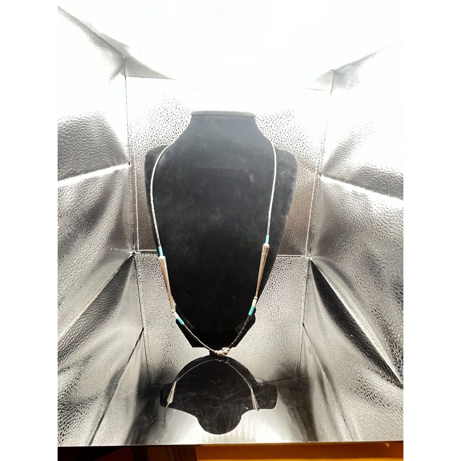 Native Vintage Native American Liquid Silver Turquoise Necklace 24" Size ONE SIZE - 6 Thumbnail