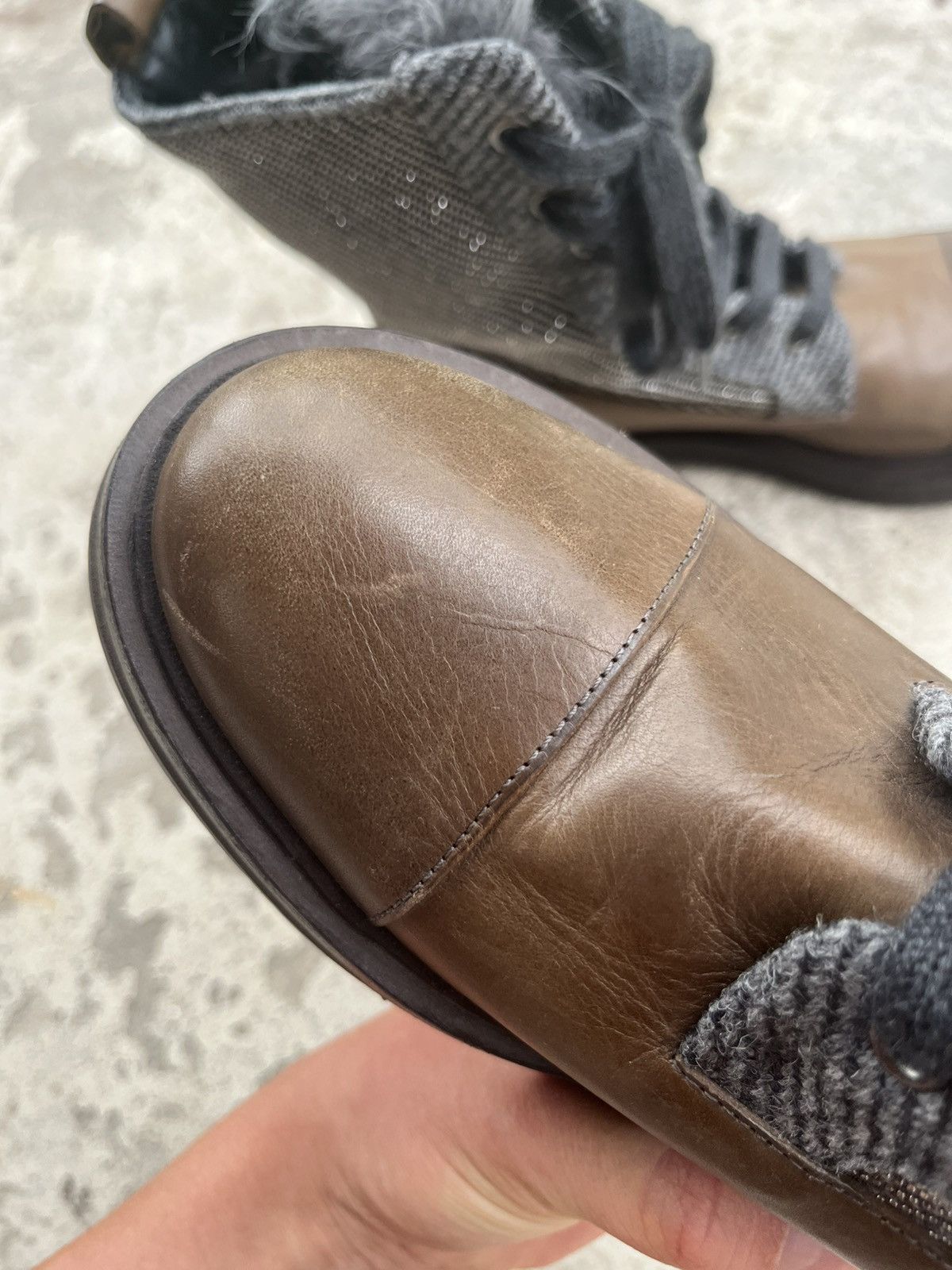 Brunello Cucinelli Brunello Cucinelli Leather Ankle Fur Boots with Monili Trim Size US 8.5 / IT 38.5 - 14 Thumbnail