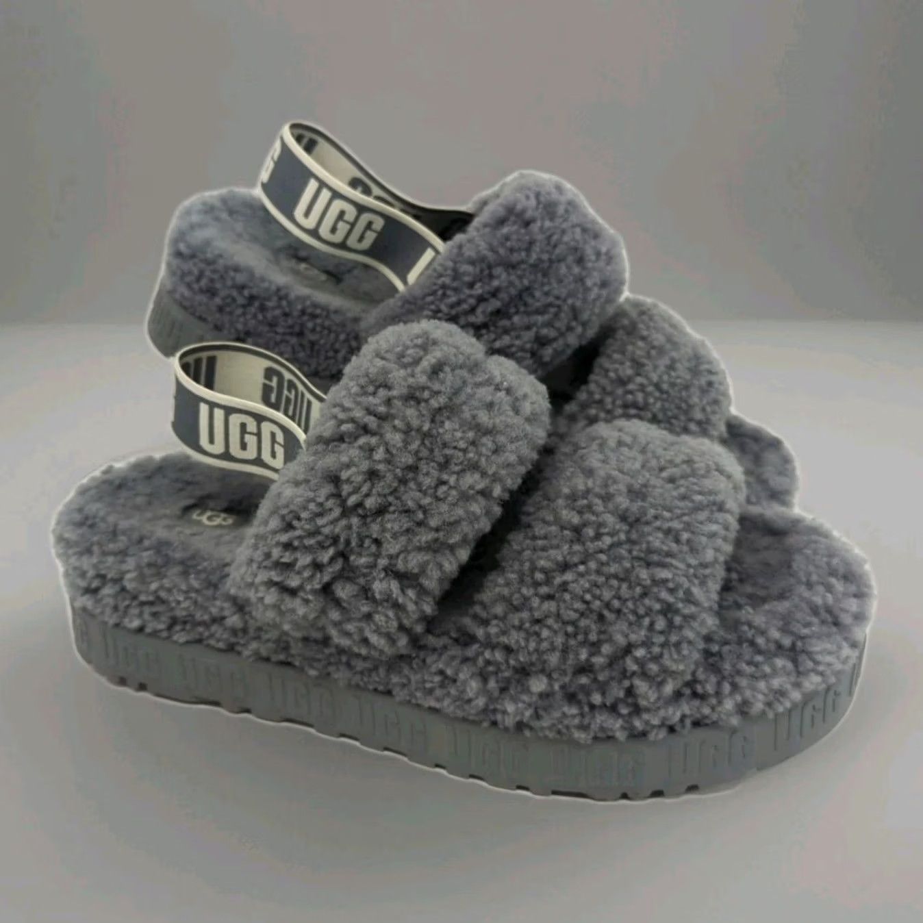 Ugg UGG Oh Fluffita Platform Slipper Women’s Size 12 43 Grey Shearling Strap Back Slides Size US 12 / IT 42 - 3 Thumbnail