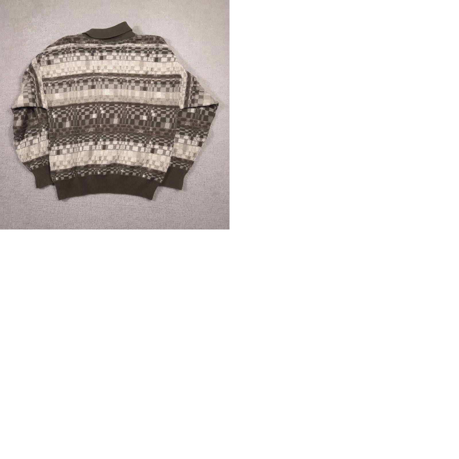 Vintage Cooper Mens Medium Green Geometric Polo Collar Henley Knit Pullover Sweater Size US M / EU 48-50 / 2 - 9 Thumbnail