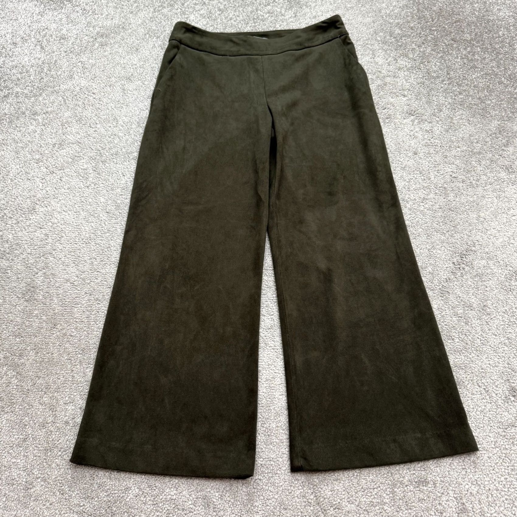 Madison I Love Tyler Madison Green Wide-Leg Pants Womens S Faux Suede Pull On Dress Pant Buttonless? (removed extra text) Size 28" / US 6 / IT 42 - 2 Thumbnail
