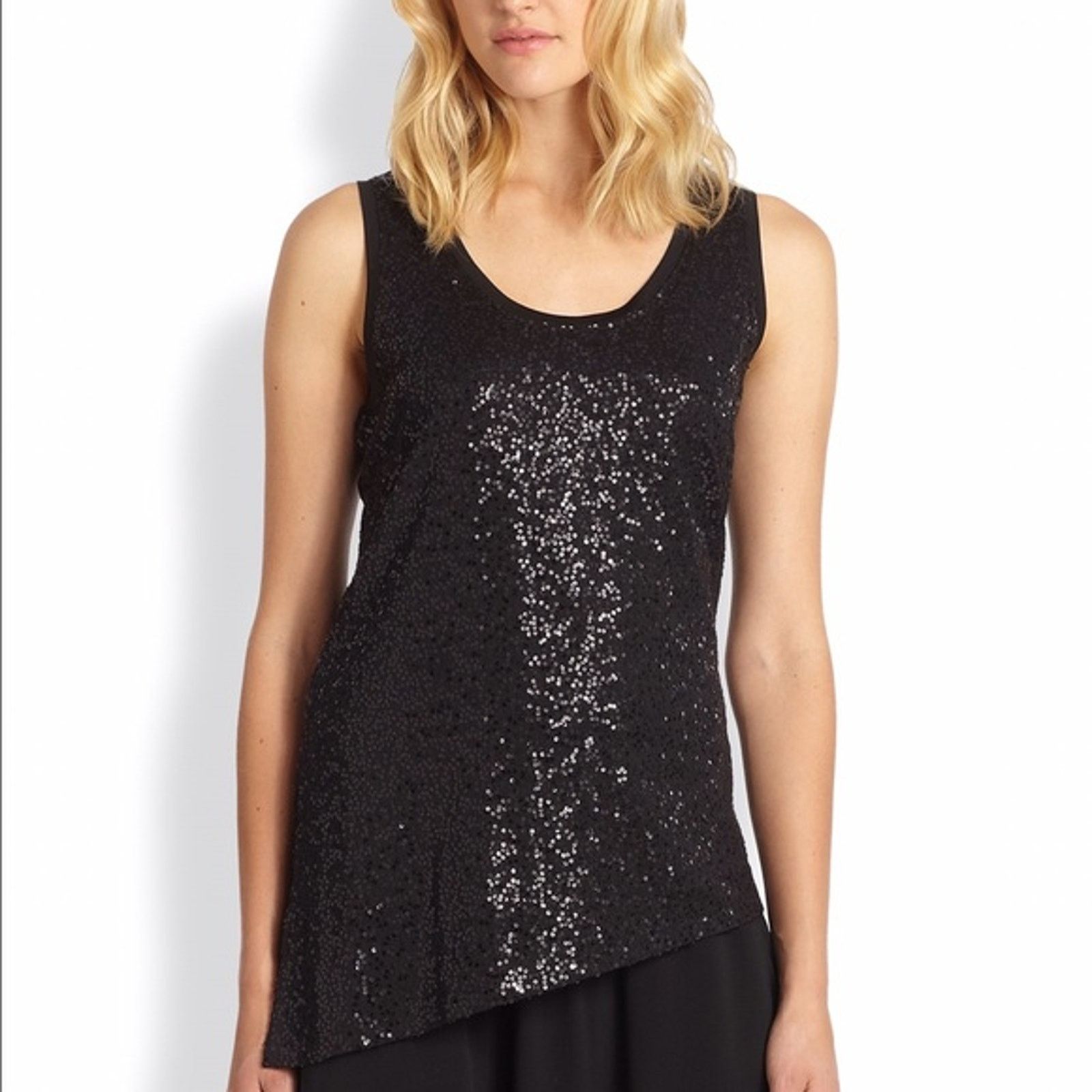 Eileen Fisher Eileen Fisher Black Sequin Asymmetric Silk Tank Top XS Size XS / US 0-2 / IT 36-38 - 1 Thumbnail