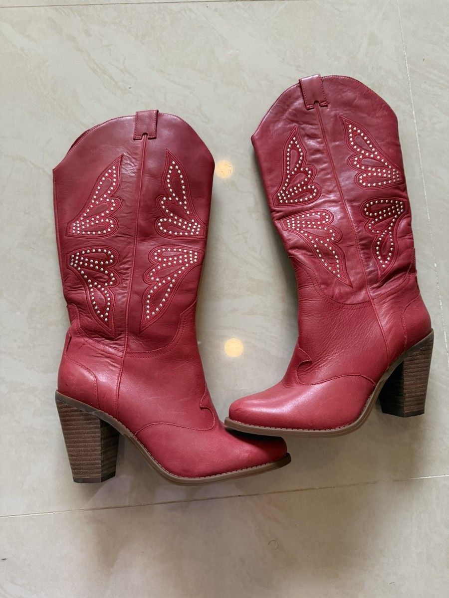 Genuine Leather × Jessica Simpson Jessica Simpson Caralee Women Leather Western Boot Red sz 9M Size US 11.5 / IT 41.5 - 1 Thumbnail