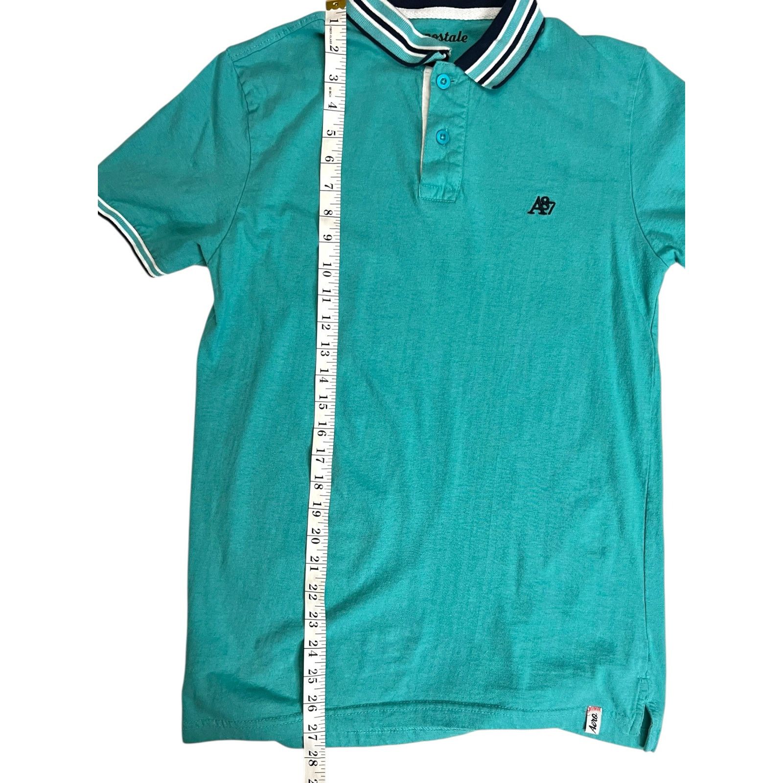 Aeropostale Aeropostale Men Polo Shirt Teal Blue Striped Collar A87 Logo Size US S / EU 44-46 / 1 - 11 Thumbnail