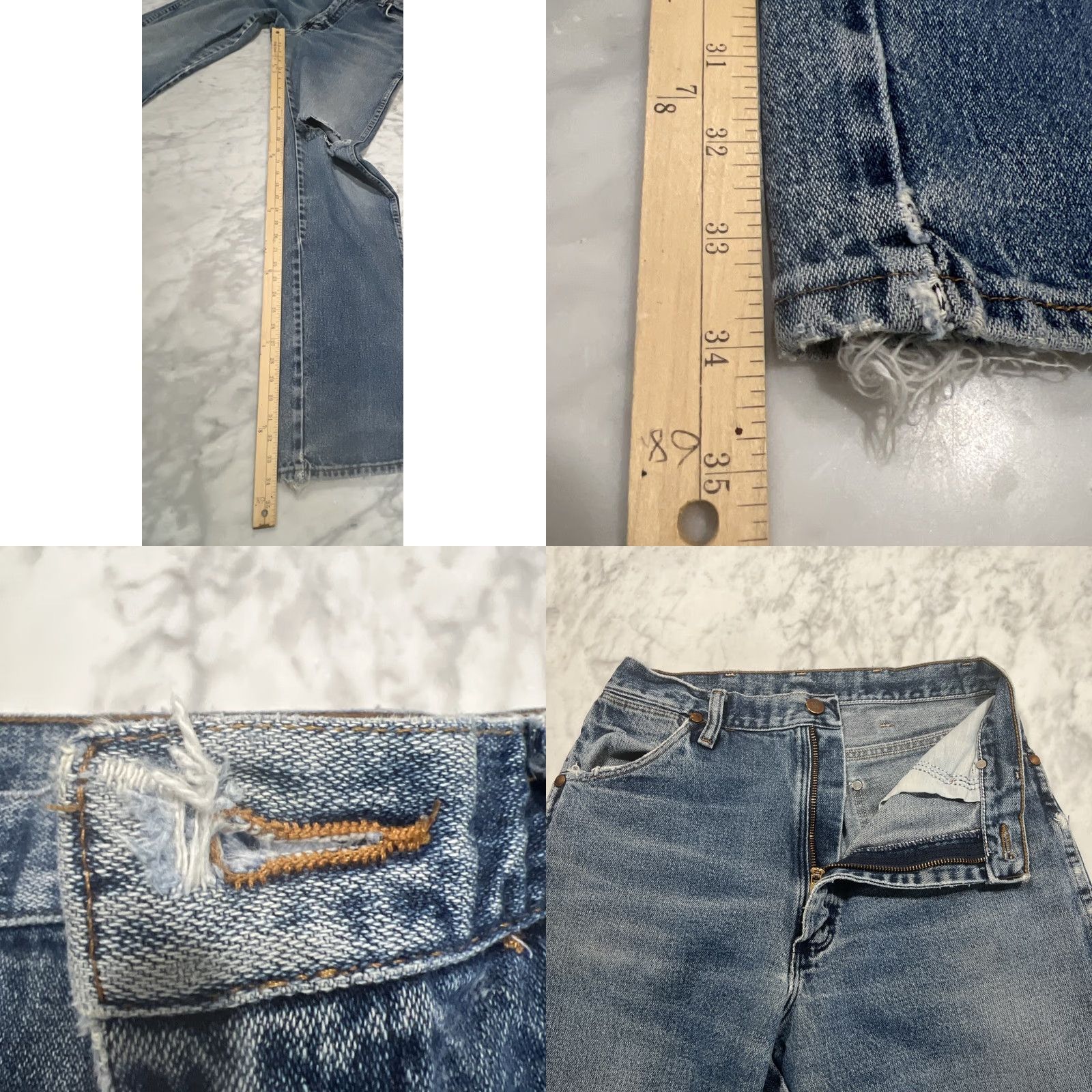 Wrangler VINTAGE Wrangler Jeans Women’s 11x36 (28x34) Thrashed Holes Straight Made USA Jeans Womens 1990s Blue Cotton Grunge Casual Boys Girls Mens Size 32" / US 10 / IT 46 - 10 Thumbnail