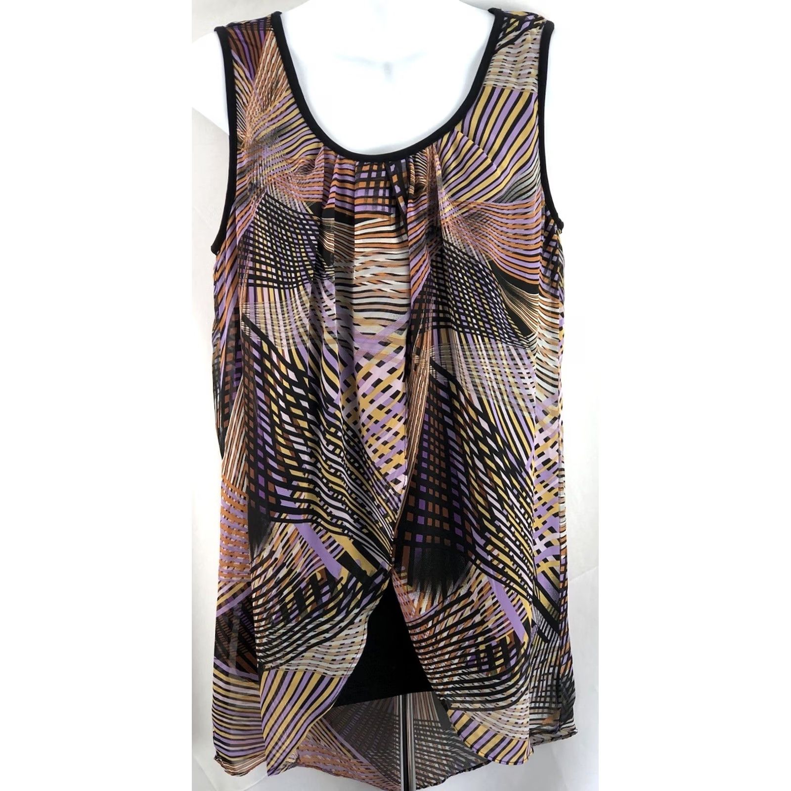 Etro Women with control Renee Greenstein Sleeveless Tank top S Purple Blk Geometric Chiffon Split Front Vintage No N/A Size S / US 4 / IT 40 - 5 Thumbnail