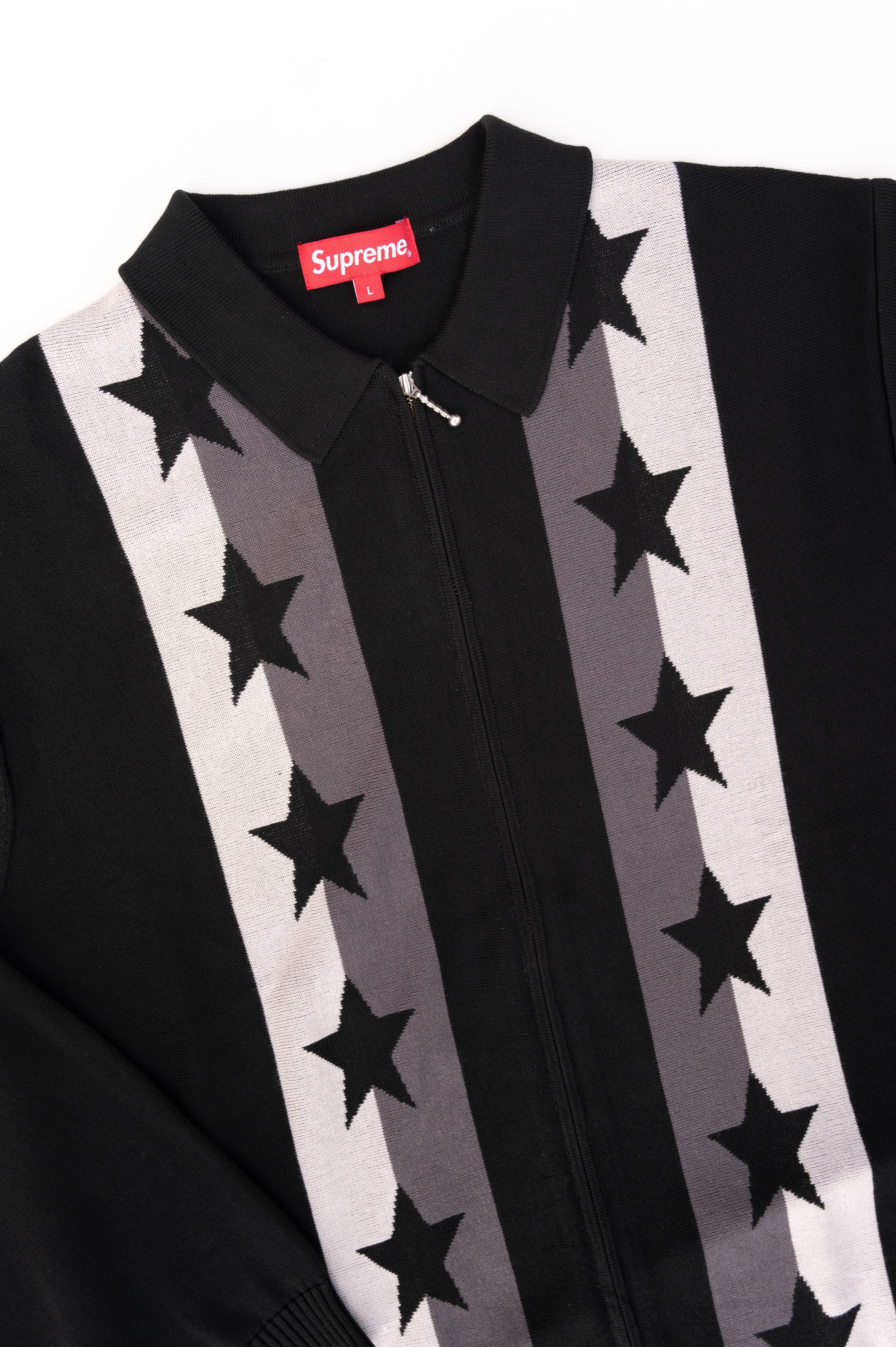 image of Supreme Stars Zip Up Sweater Polo in Black, Men's (Size Large)