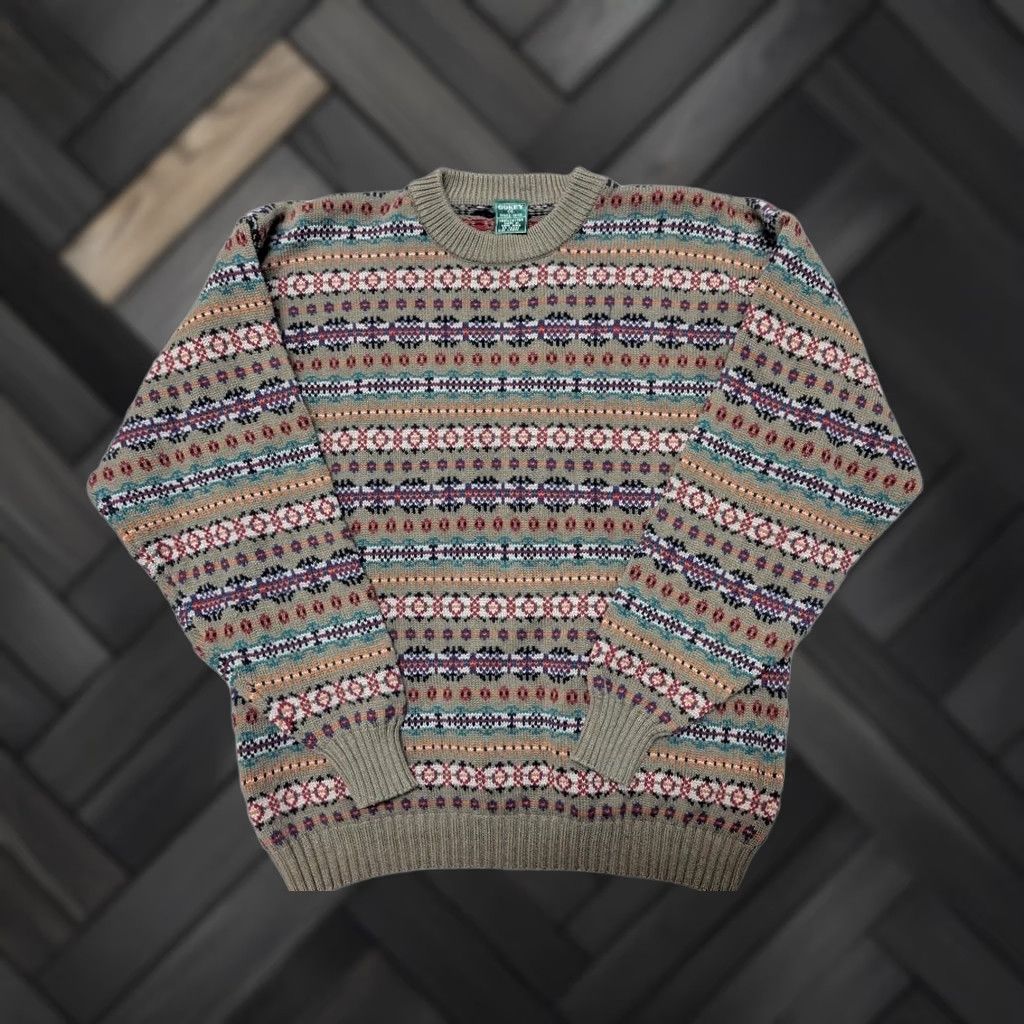 Orvis VINTAGE Gokey Green Fair Isle Cotton Knit Crew Neck Sweater L Mens Size US L / EU 52-54 / 3 - 1 Thumbnail
