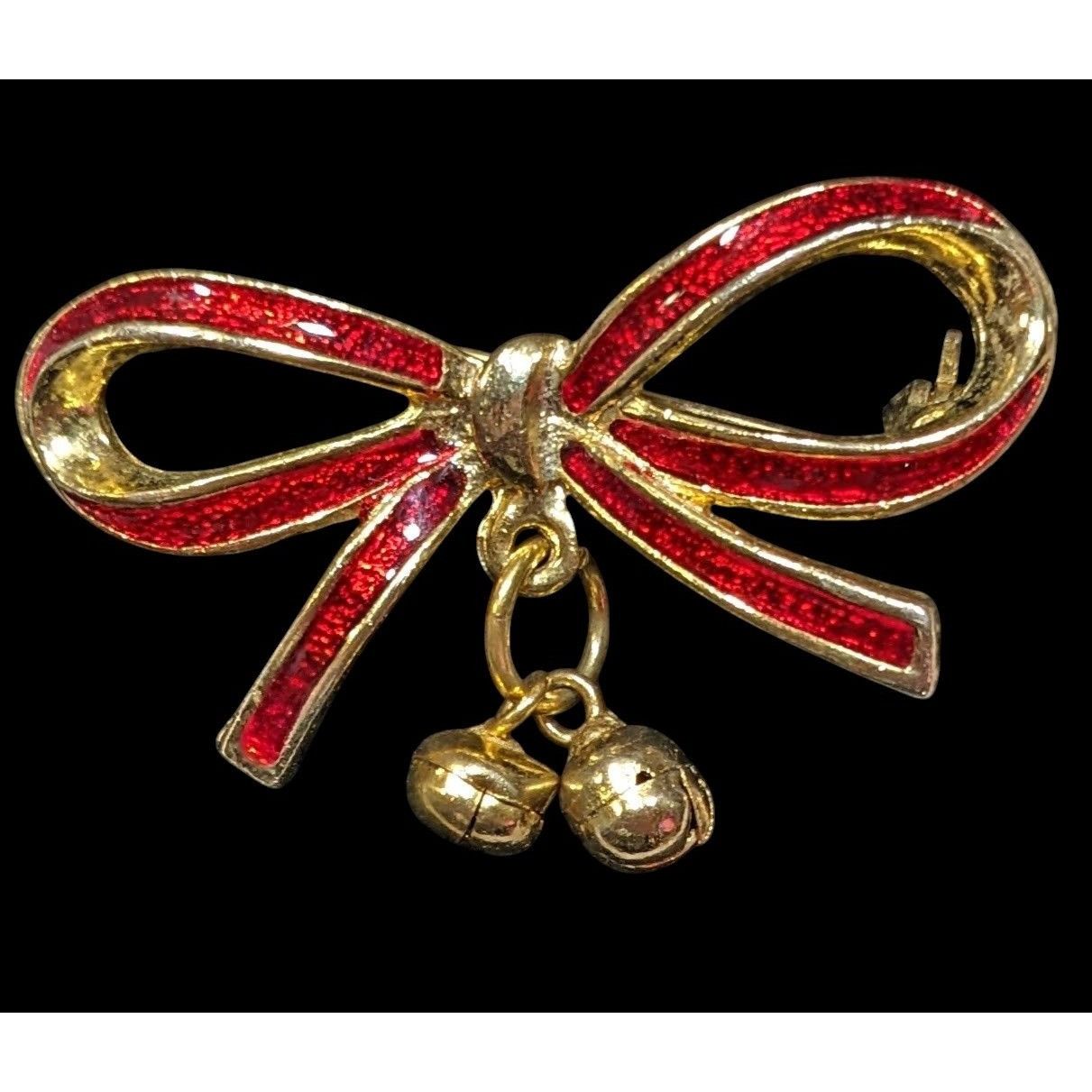 Other Vintage Holiday Bow Brooch Red Enamel On Gold Tone Metal Wit Size ONE SIZE - 1 Thumbnail