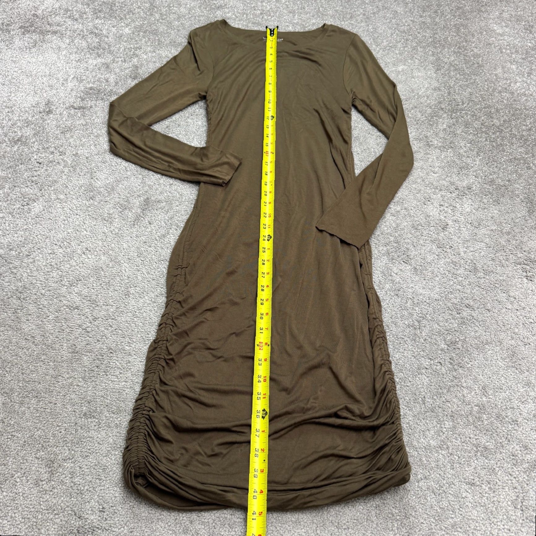 Good American Good American Maxi Dress Womens L Green Ruched Long Sleeve Rayon Spandex Size L / US 10 / IT 46 - 6 Thumbnail