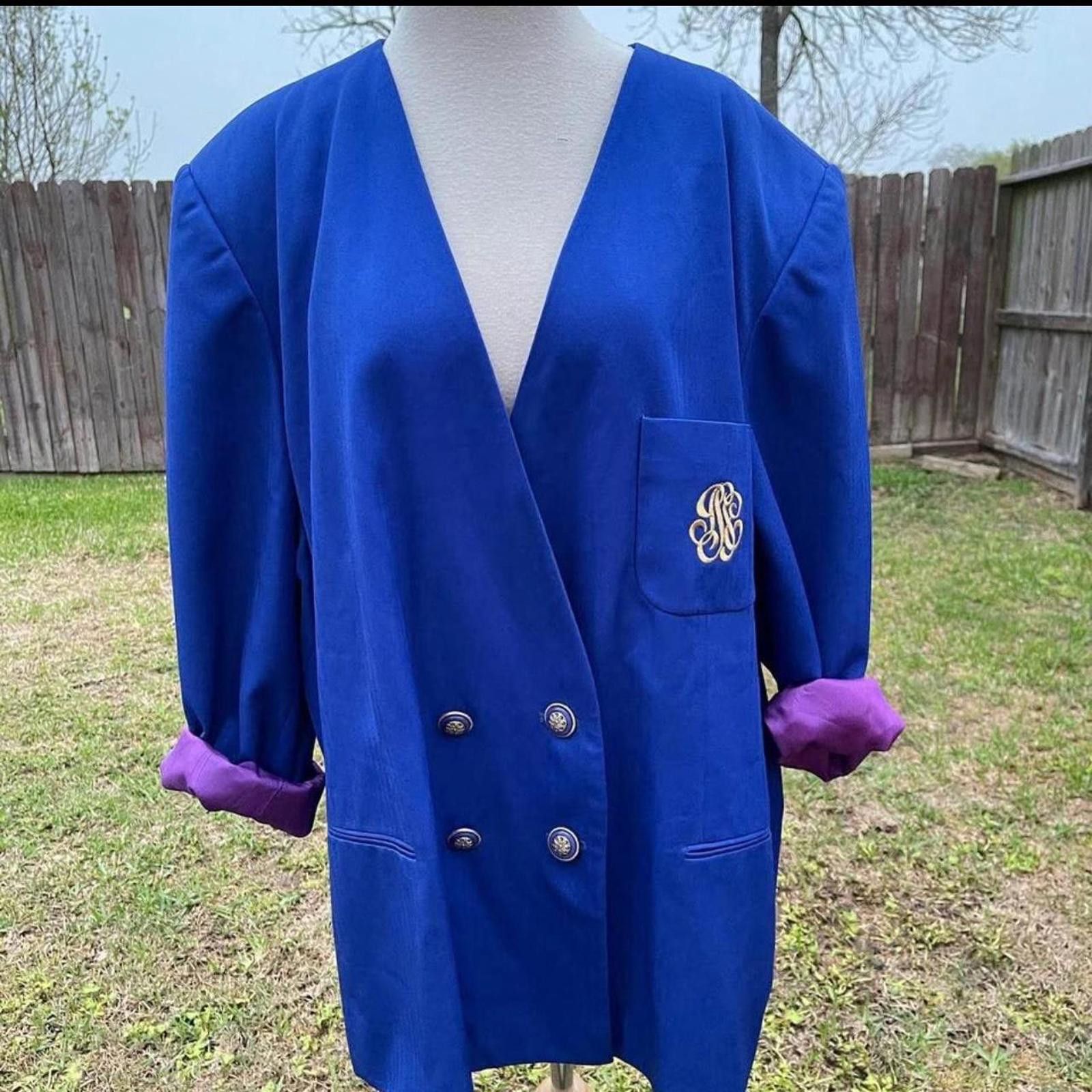 Other Blue 80s vintage blazer with purple cuffs blazer Size 4XL / US 24-26 - 2 Thumbnail