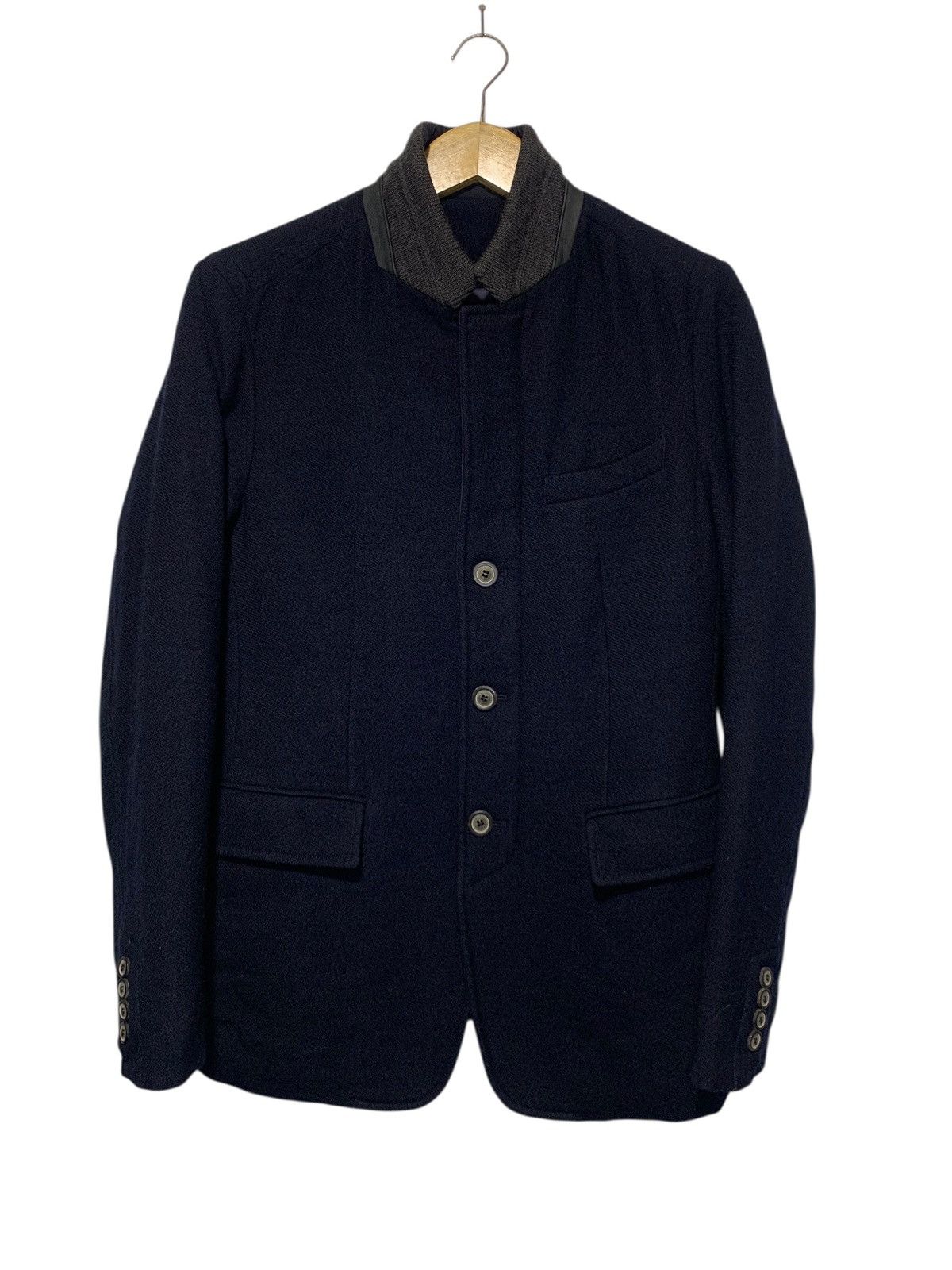 Solid Homme Solid Homme contrast leather collar wool blazer Size US M / EU 48-50 / 2 - 1 Thumbnail