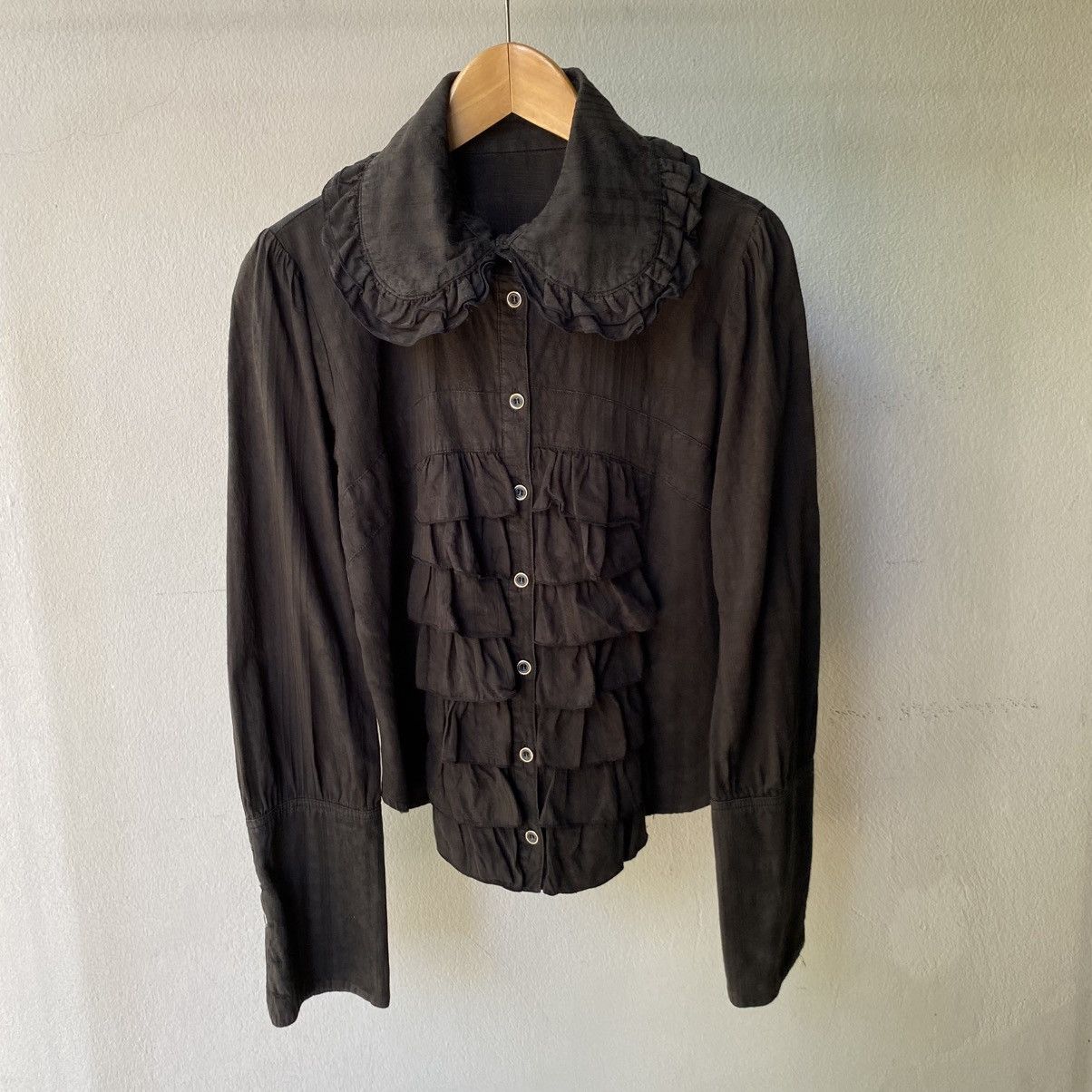 Japanese Brand PEACE NOW Y2K Punk Black Ruffled Long Sleeve Blouse Size M / US 6-8 / IT 42-44 - 8 Thumbnail