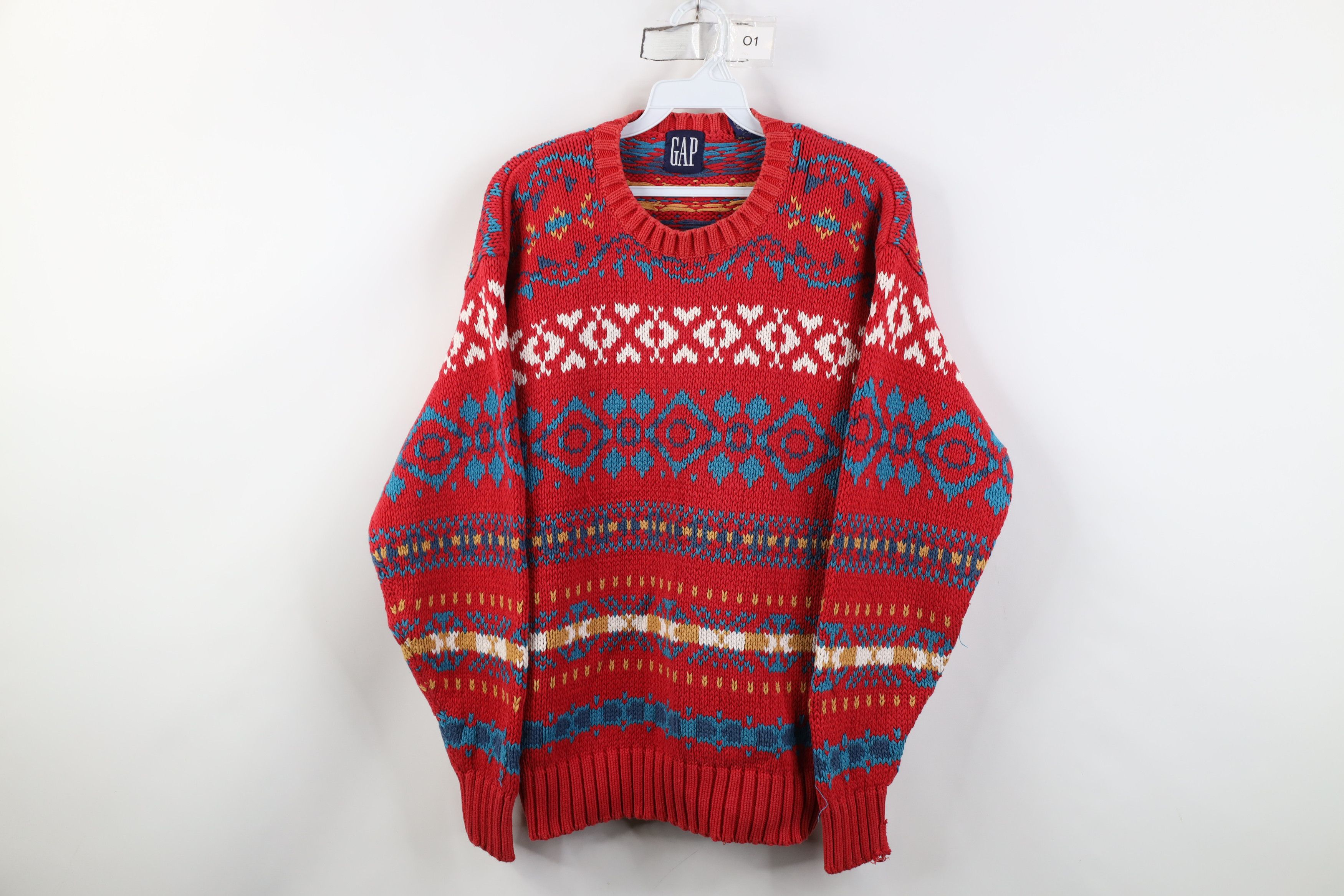 Gap Vintage 90s Gap Heavy Fair Isle Cotton Knit Sweater Babydoll Size S / US 4 / IT 40 - 1 Thumbnail