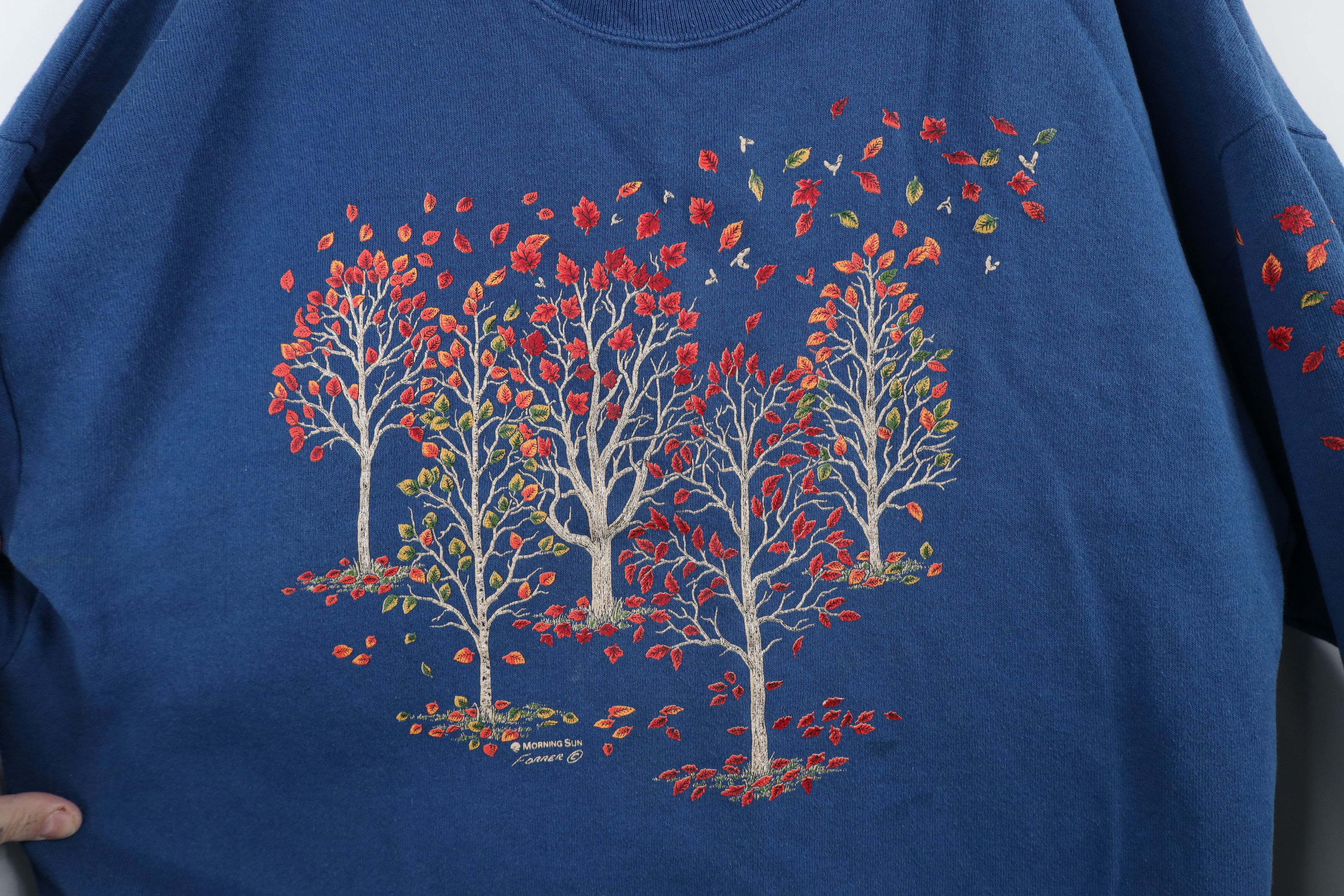 Vintage Vintage 90s Streetwear Fall Tree Leaves Sweatshirt Blue Size XXL / US 16-18 / IT 52-54 - 5 Thumbnail