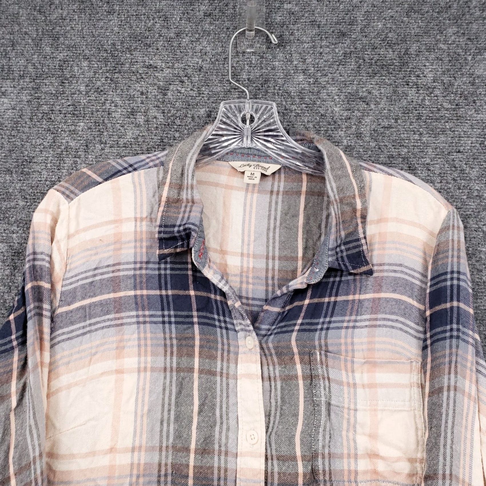 Lucky Brand Lucky Brand Shirt Womens M Medium Beige Plaid Button Up Long Sleeve Collared Size M / US 6-8 / IT 42-44 - 3 Thumbnail