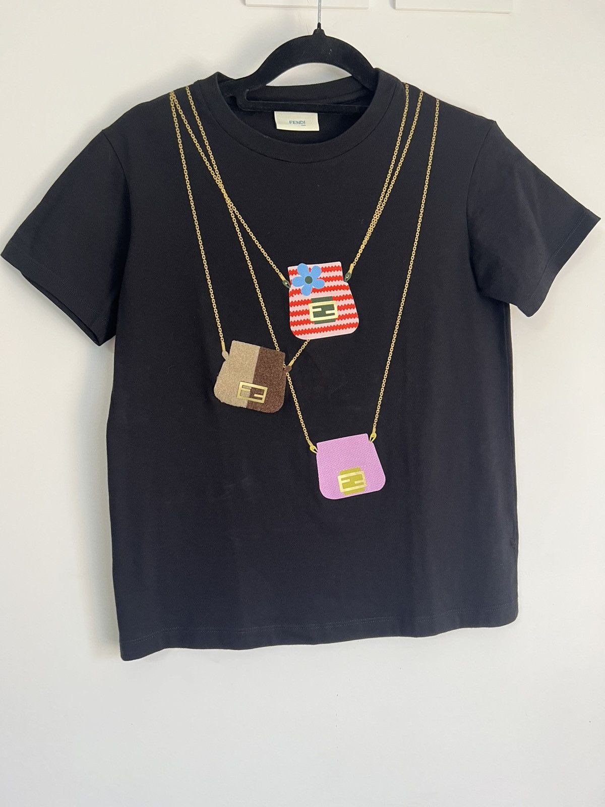 Fendi cotton t-shirt baguette bag S/M black