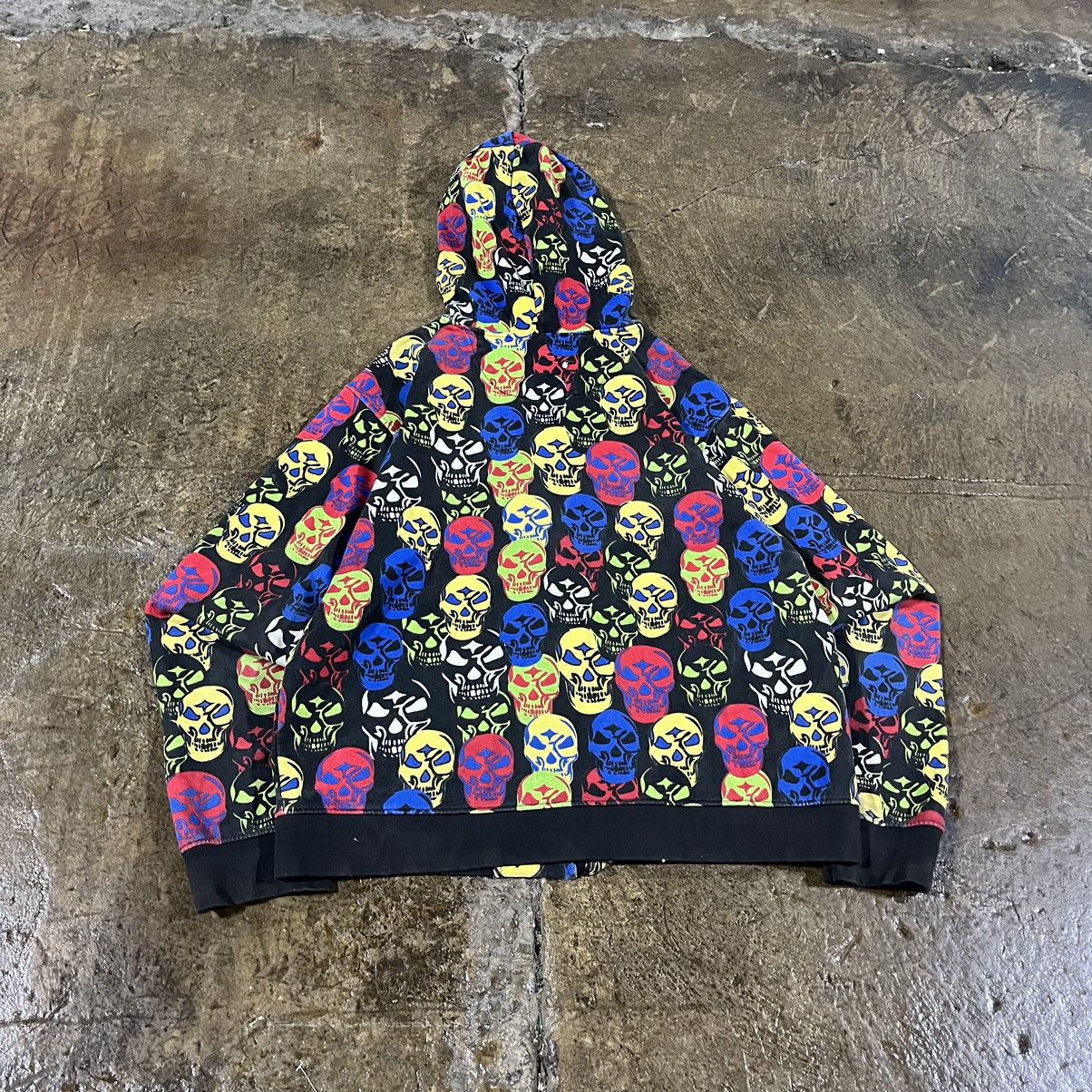 Affliction × JNCO × Vintage CRAZY Y2K SKULL ALL OVER PRINT ZIP-UP HOODIE GRUNGE GOTH Size US XL / EU 56 / 4 - 7 Thumbnail