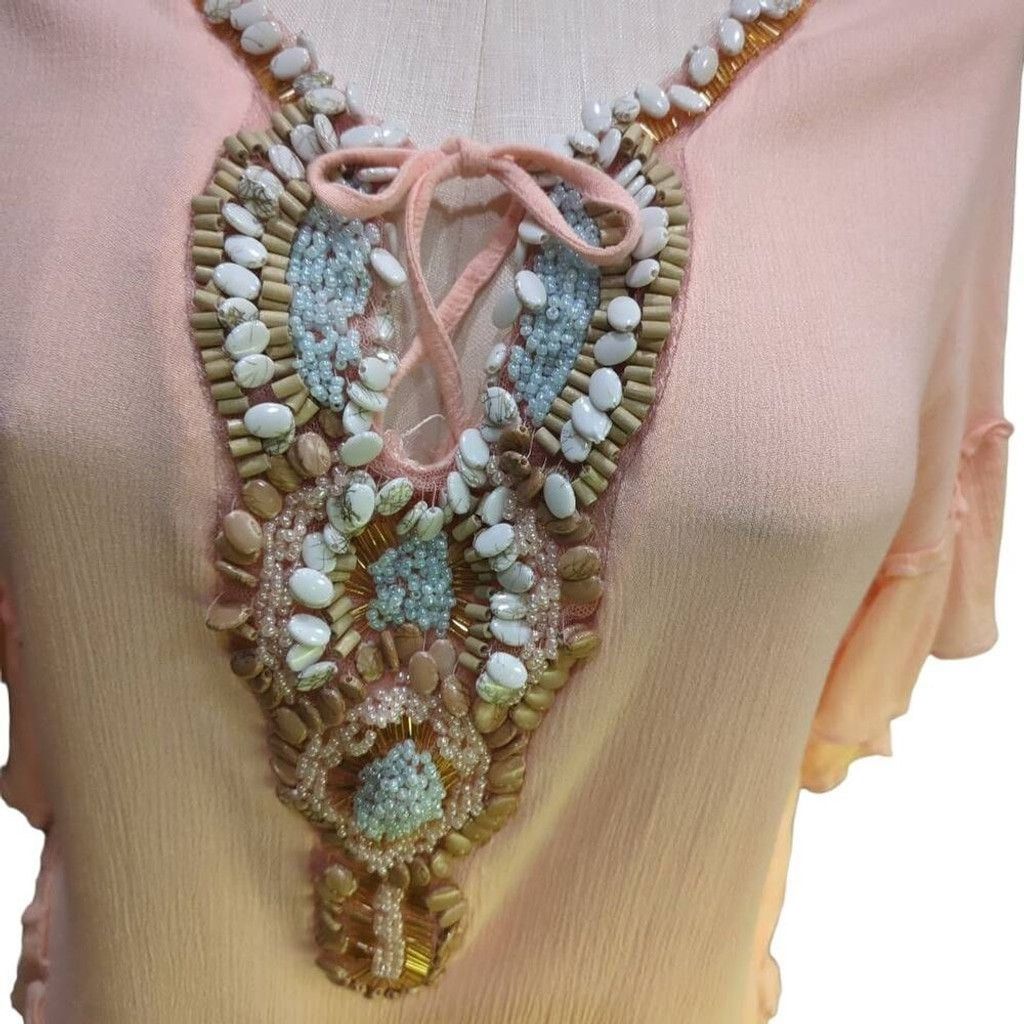 Other Azara Paris Womens Pink Gauze Beaded Beach Tunic Batwing Size M / US 6-8 / IT 42-44 - 2 Thumbnail