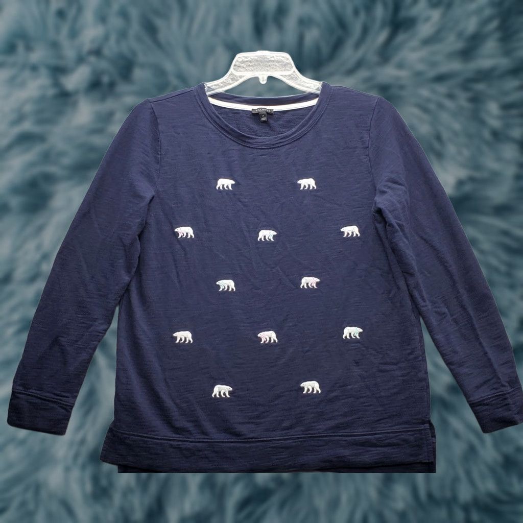 Talbots Talbots Sweatshirt Womens M Navy Knit Embroidered Polar Bear Pullover Side Slit Casual Pullover Size M / US 6-8 / IT 42-44 - 1 Thumbnail