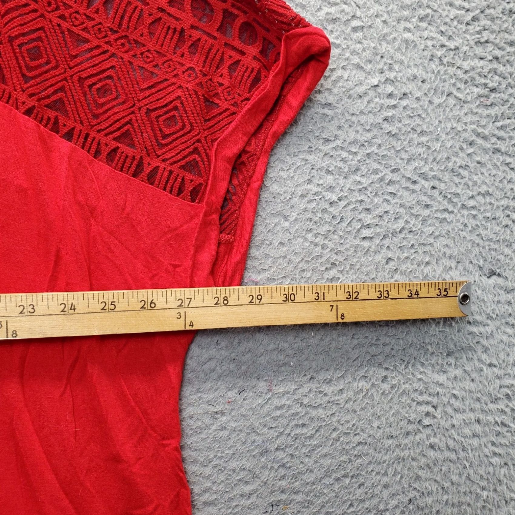 Vintage Lane Bryant Blouse Top Women's 26/28 Red Rayon Crochet Yoke Short Sleeve Stretch - Womens Size 26/28 Blouse Shirt Dressy Casual Shirt Size 4XL / US 24-26 - 3 Thumbnail