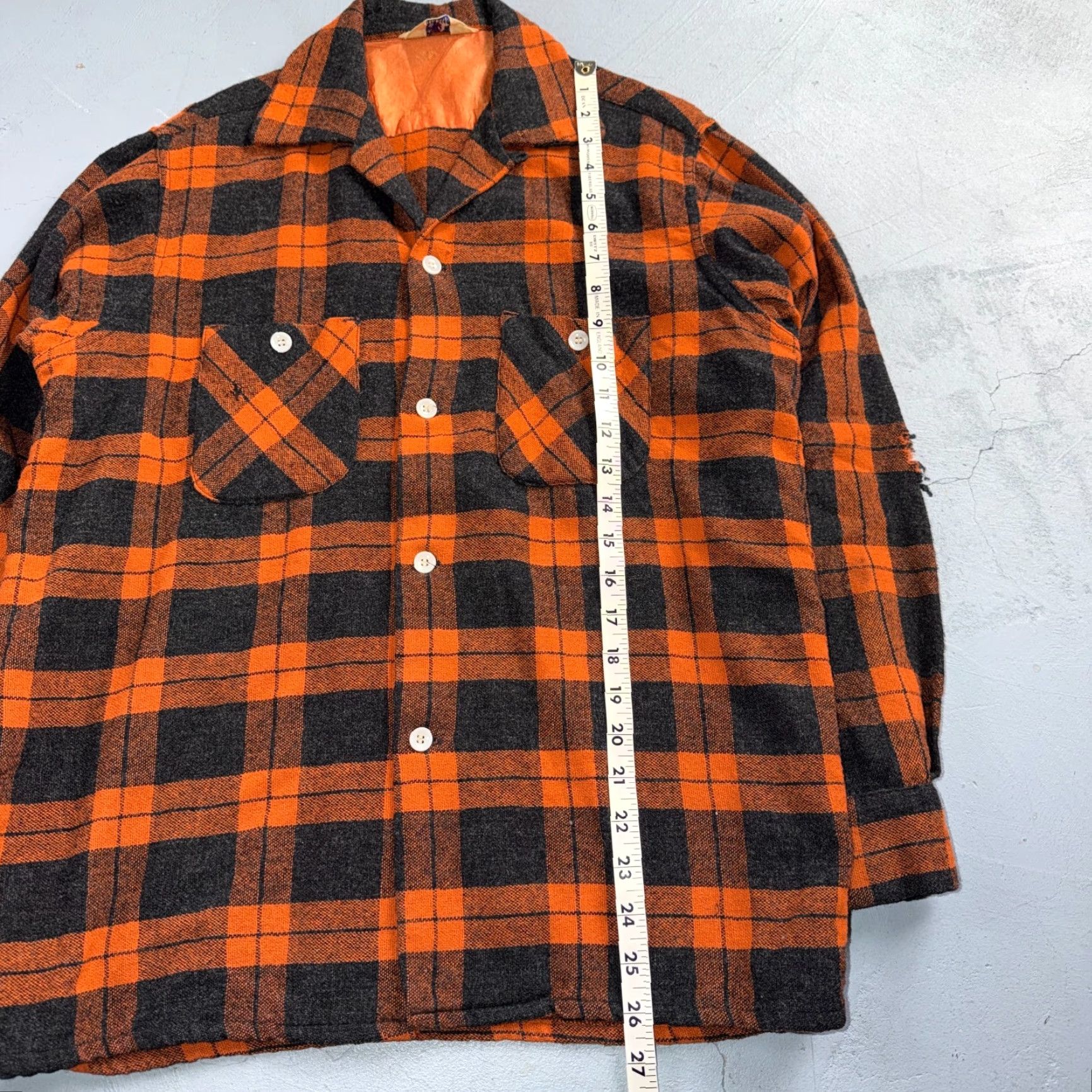Fruit Of The Loom VINTAGE Fruit of the Loom Shirt Orange Plaid Wool Button Front Collared Rockabilly 50s 70s 1950s Mens M Size US M / EU 48-50 / 2 - 5 Thumbnail