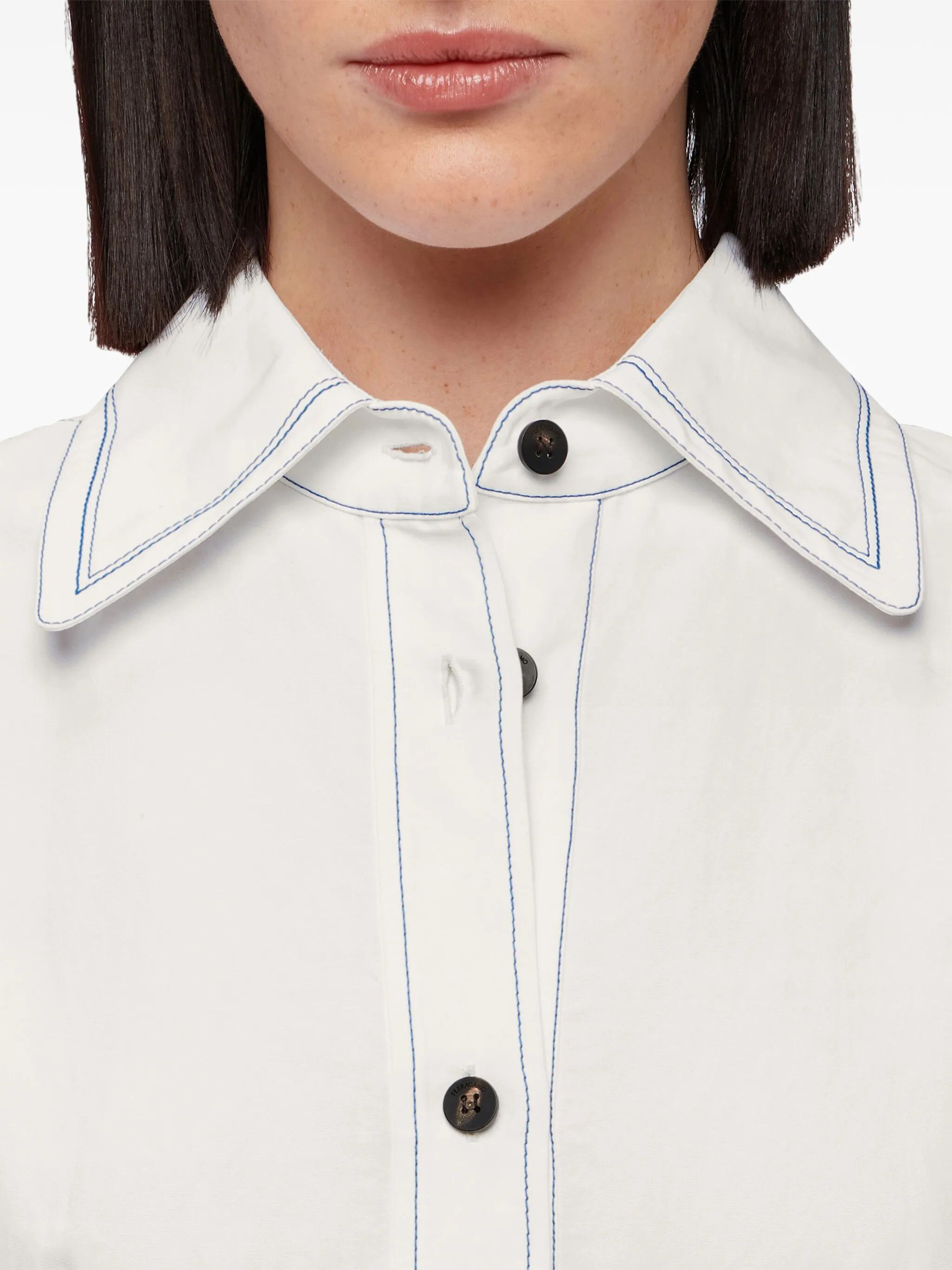 Salvatore Ferragamo o1s1rm0126 Satin Inlay Shirtdress in White/Blue Size M / US 6-8 / IT 42-44 - 4 Thumbnail