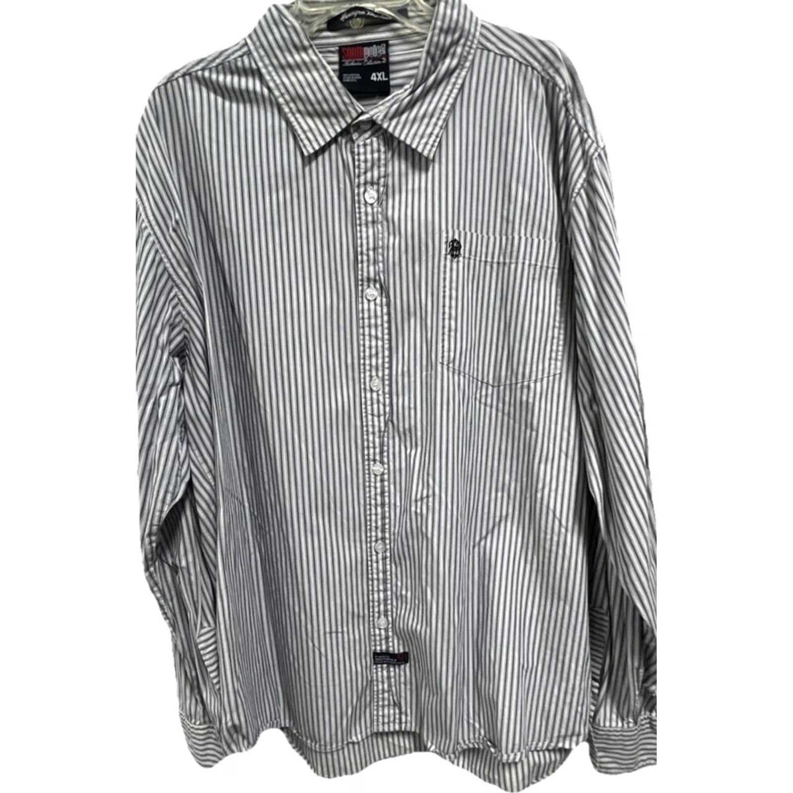 Southpole VINTAGE Southpole Button-Up Shirt 4XL White Black Striped Long Sleeve 100% Cotton Size US XXL / EU 58 / 5 - 2 Thumbnail