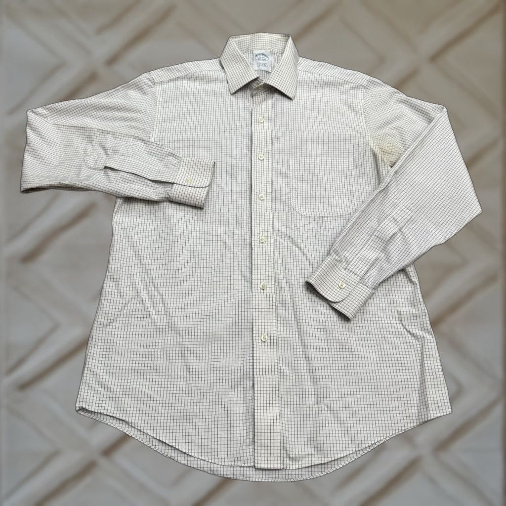 Brooks Brothers Brooks Brothers Extra Slim Non Iron Dress Shirt Mens 16 34 White Blue Check Work Size 42R - 1 Thumbnail