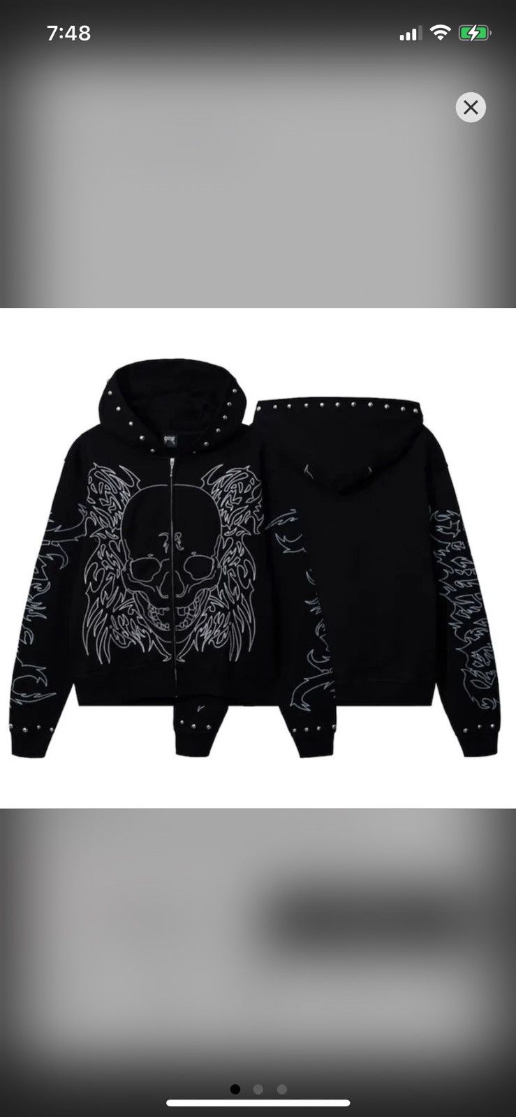 image of Revenge Embroidered Tribal Skull Zip Up in Black, Men's (Size XL)