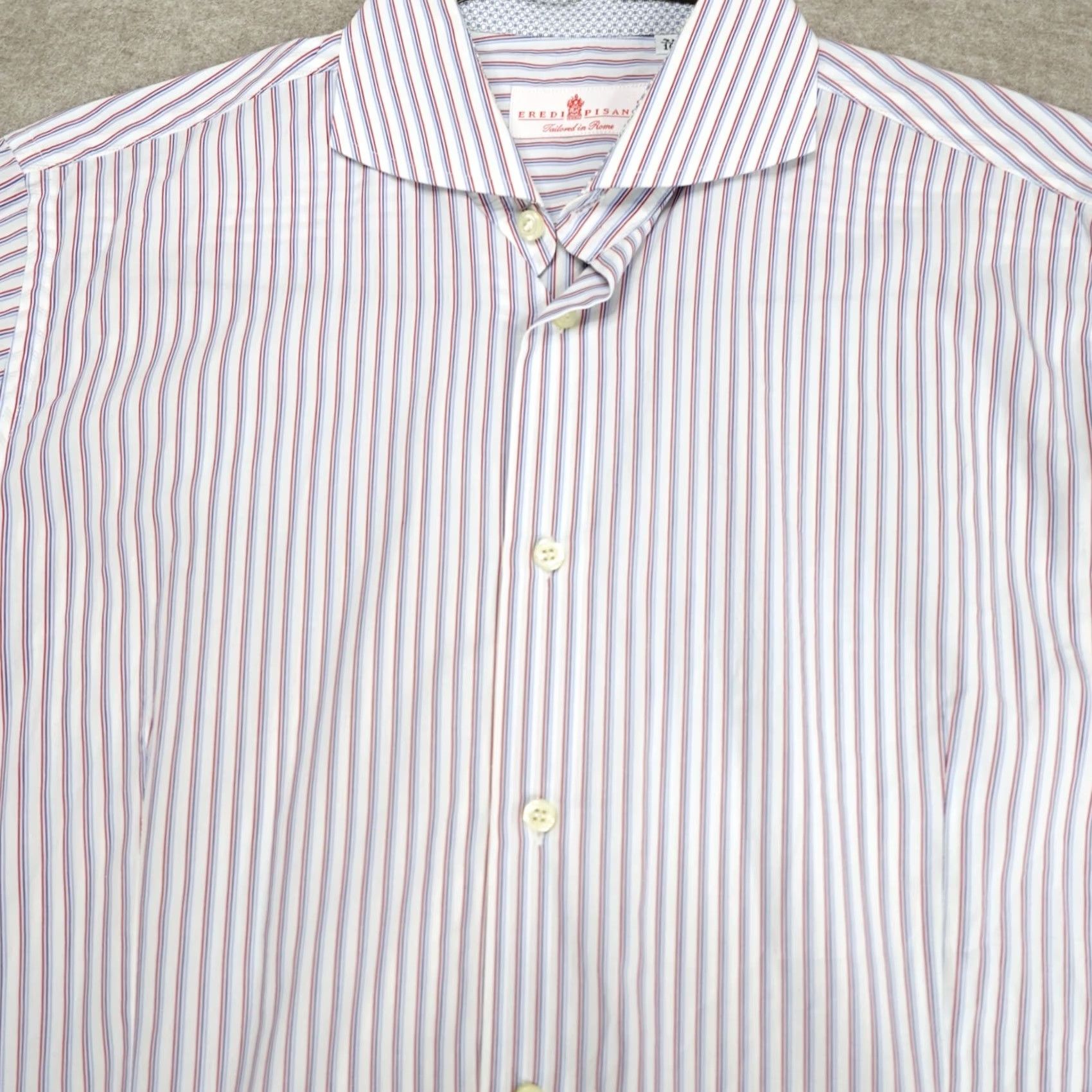Drome Eredi Pisano Mens Shirt L White Striped Cotton Tailored in Rome Cutaway Button-Up Shirt Mens L White Striped Cotton Tailored in Rome Cutaway Size US L / EU 52-54 / 3 - 2 Thumbnail