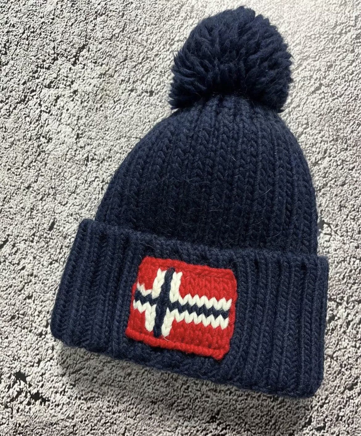 Napapijri Napapijri Bobble Hat Mens Dark Blue Semiury 5 Flag Beanie Size ONE SIZE - 4 Thumbnail