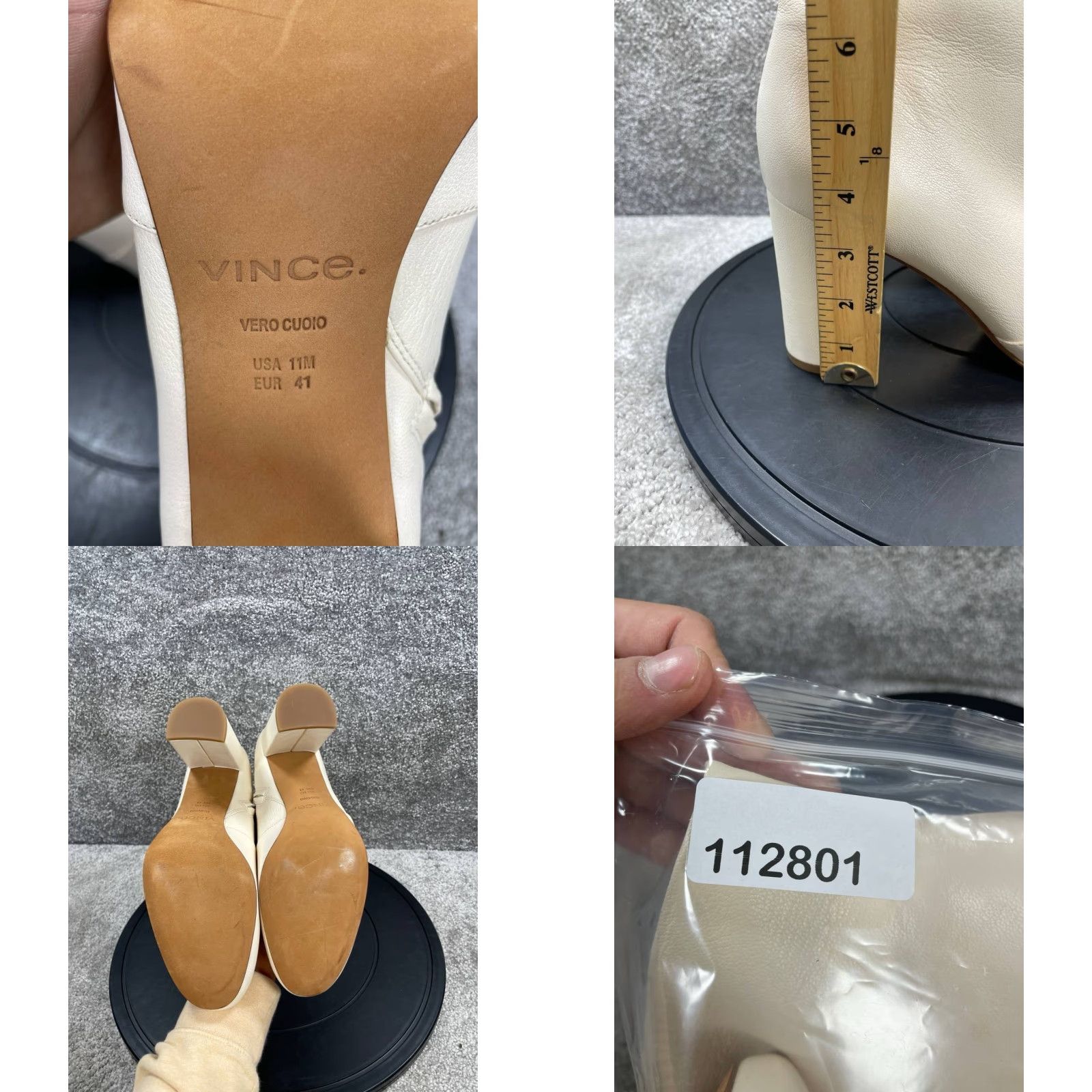 Vince Vince Womens Bootie Size 11 M White Leather Ankle Round Toe Side Zip Heel Bootie Size US 11 / IT 41 - 8 Thumbnail
