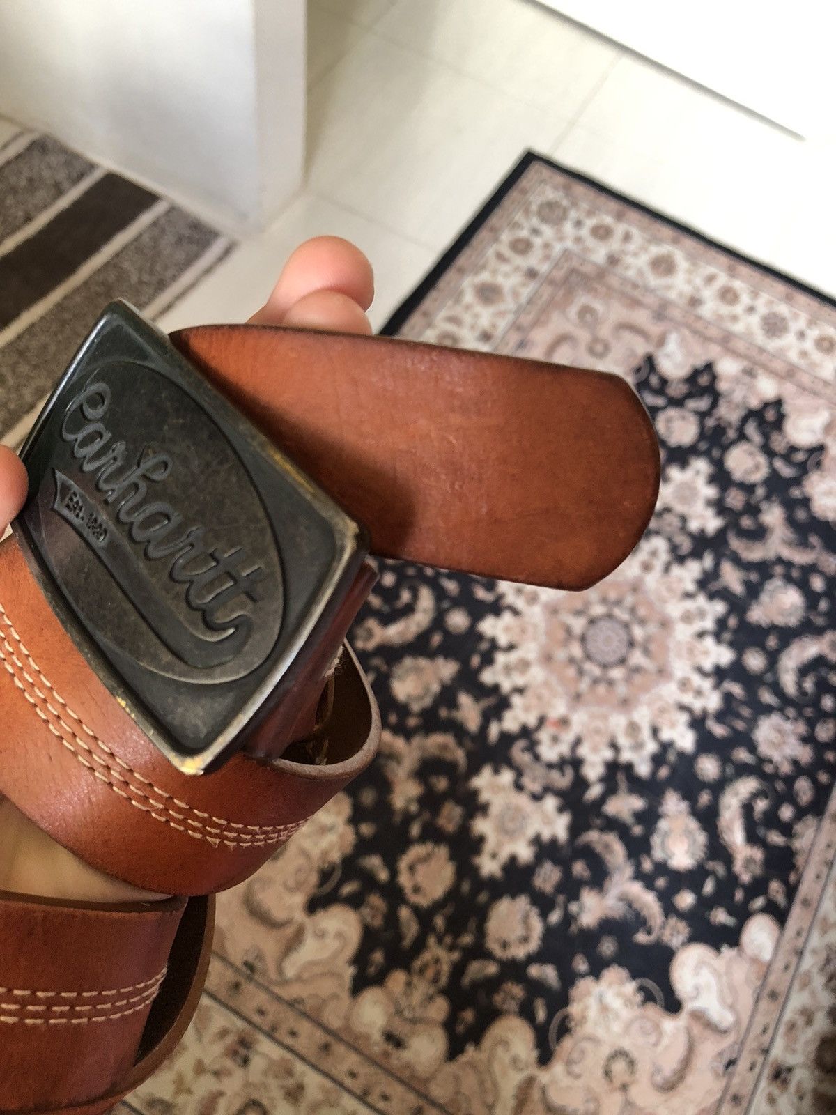 Carhartt Rare❗️Vintage Carhartt Buckle Spellout Leather Belt Size ONE SIZE - 8 Thumbnail