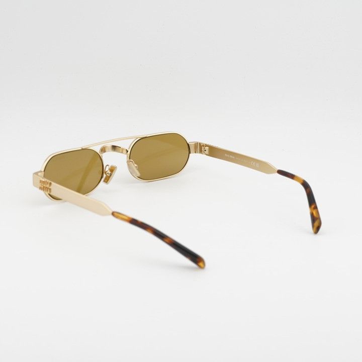 Miu Miu Miu Miu MUB52S 22M10Y Sunglasses Gold Rectangle Frame, Brown Size ONE SIZE - 9 Thumbnail