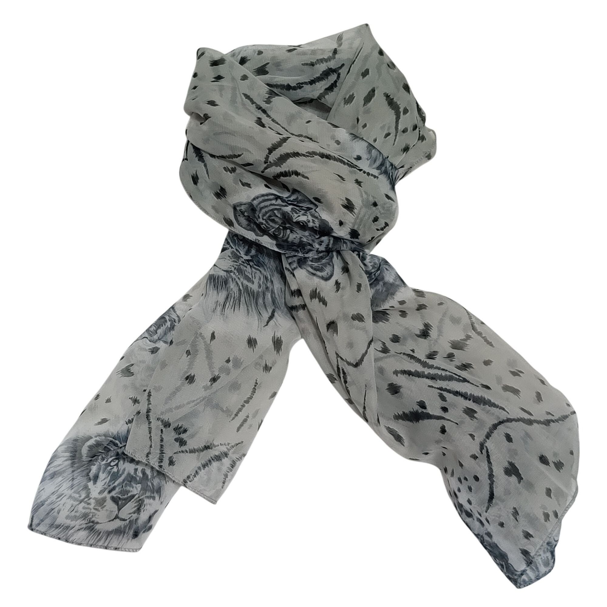 Other Sheer Gray Animal Print Scarf Lightweight Lion Leopard Graph Size ONE SIZE - 7 Thumbnail
