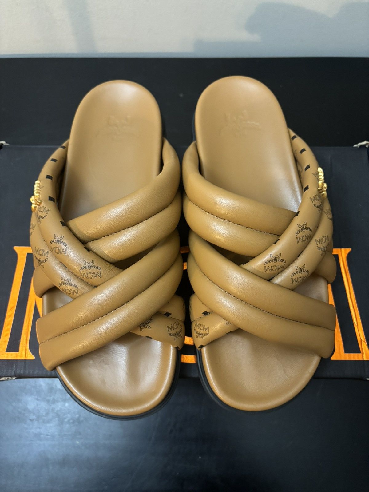 MCM MCM Monogram Cross Leather Sandals Cognac Brown Size US 7 / EU 40 - 2 Thumbnail