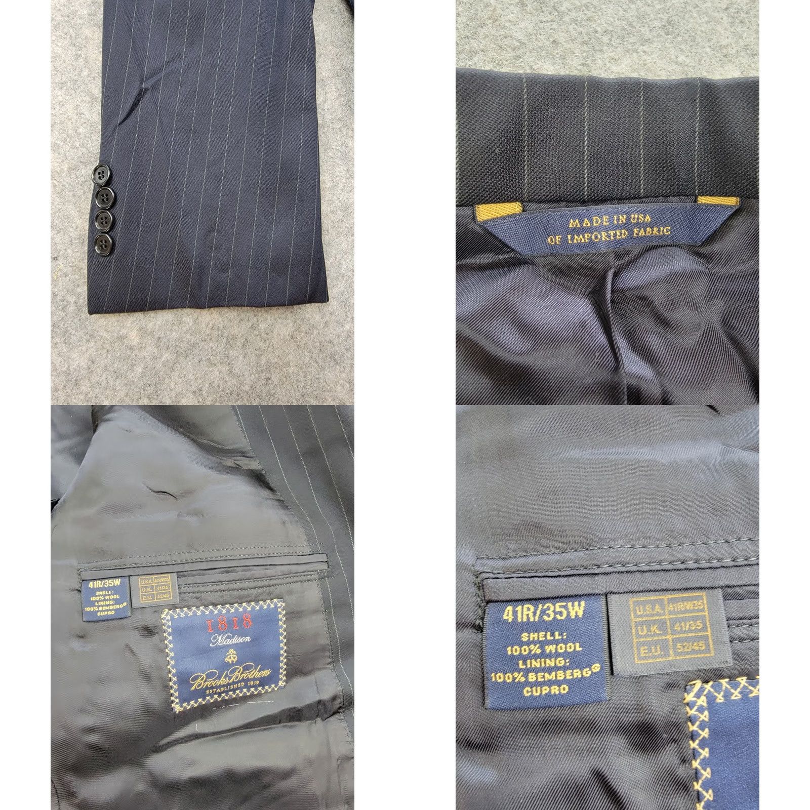 Brooks Brothers Brooks Brothers Suit Jacket Mens 41R Blue Pinstripe Wool 100% Madison Size 42R - 8 Thumbnail