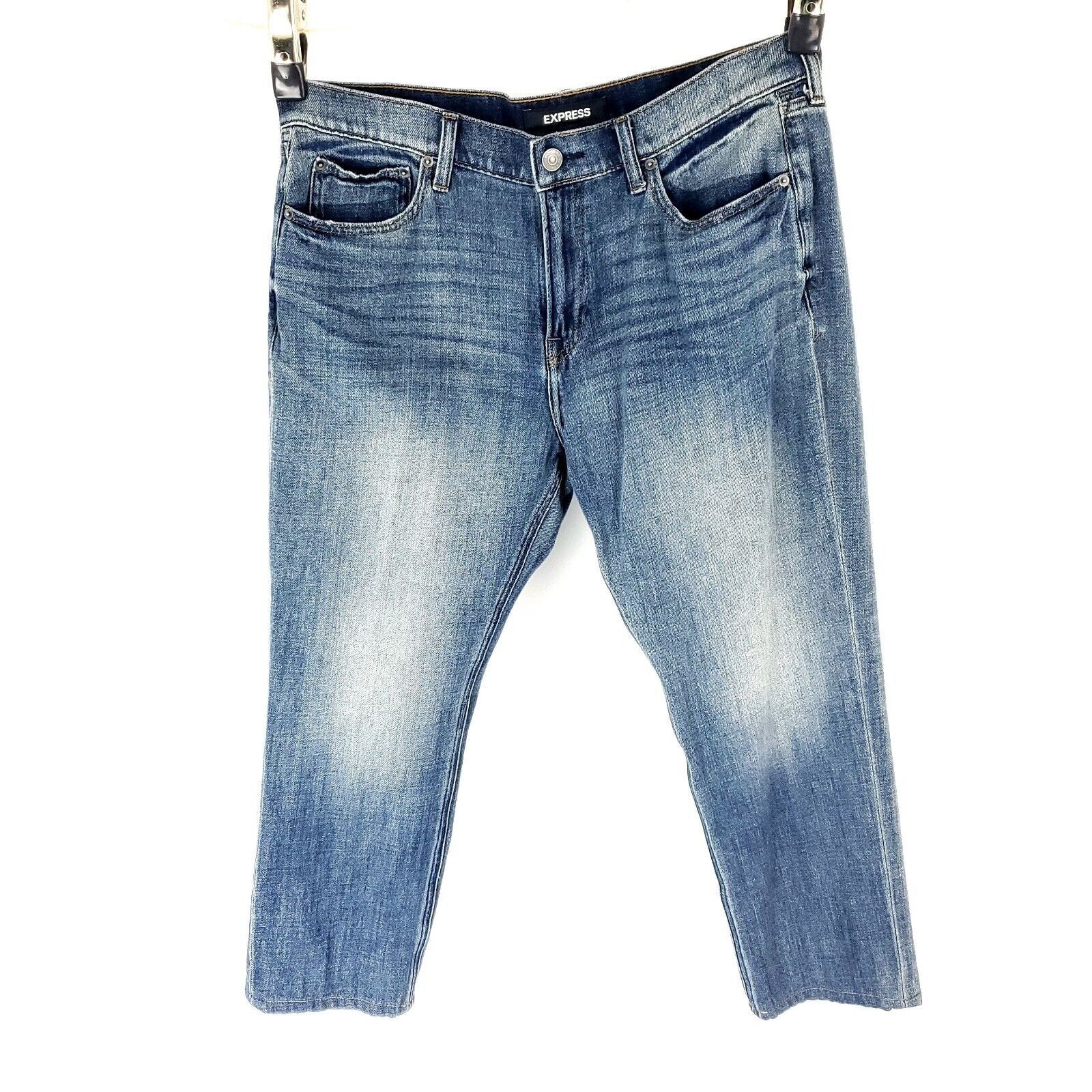 Express Express Classic Straight Blue Jeans Soft Cotton 38/28 Mid Ri Size US 38 / EU 54 - 6 Thumbnail