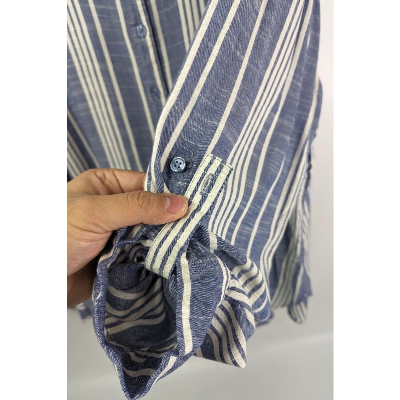 FRED Fred David Blouse Shirt 3X Womens Long Sleeve Striped Blue NWT Rayon Spandex Plus Size Size XXL / US 16-18 / IT 52-54 - 3 Thumbnail