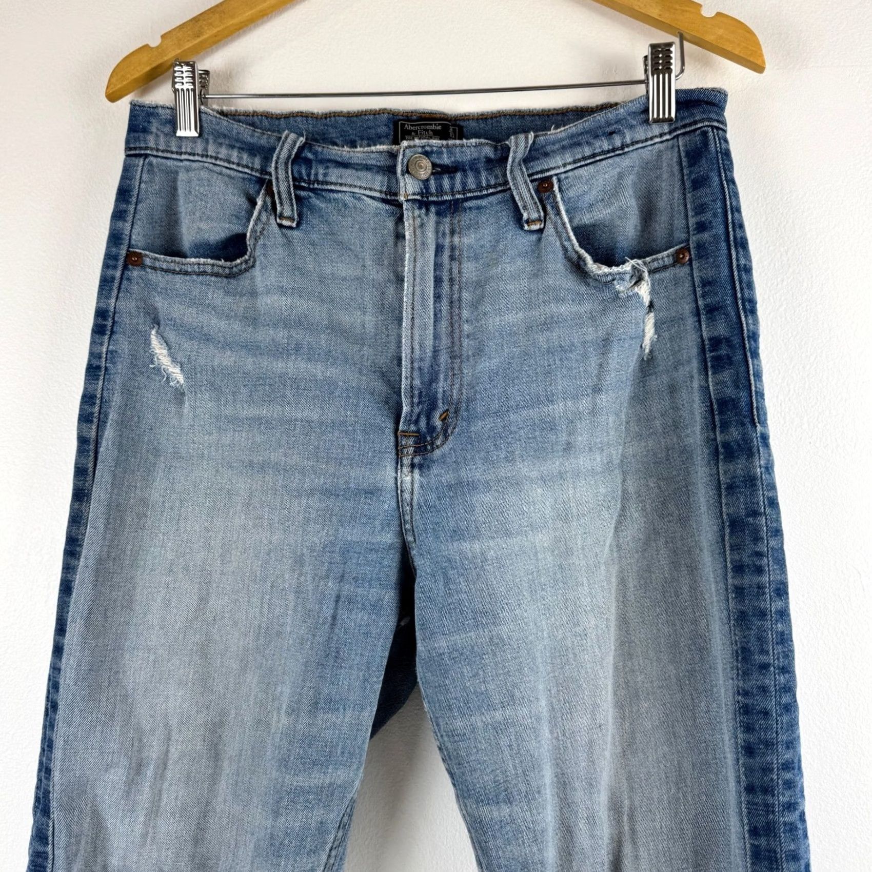 Abercrombie & Fitch Abercrombie & Fitch Zoe Natural Rise Ankle Straight Jeans Distressed Stripe Blue 12R Womens Size 34" / US 12 / IT 48 - 7 Thumbnail