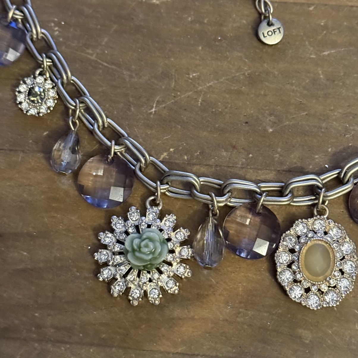 Loft Loft silver tone rhinestone floral charm necklace Size ONE SIZE - 3 Thumbnail