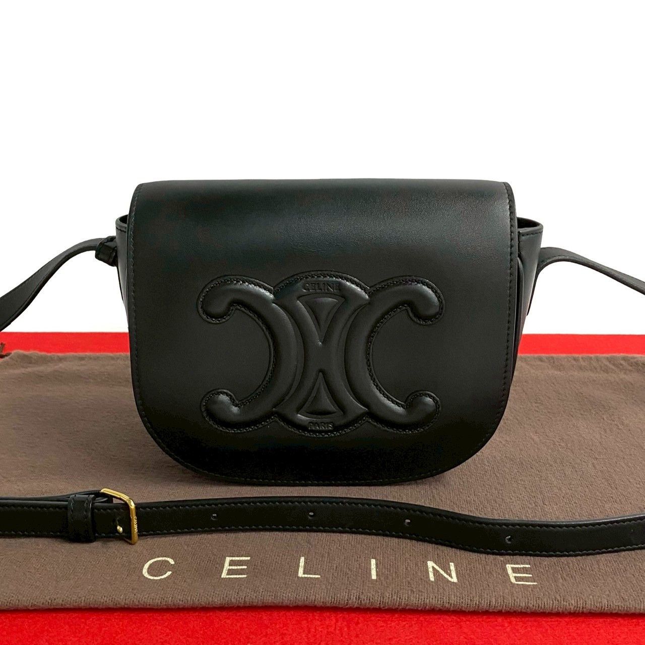 Celine Celine Folco Cuir Triomphe Leather Mini Shoulder Bag Leather Shoulder Bag in Black, Women's
