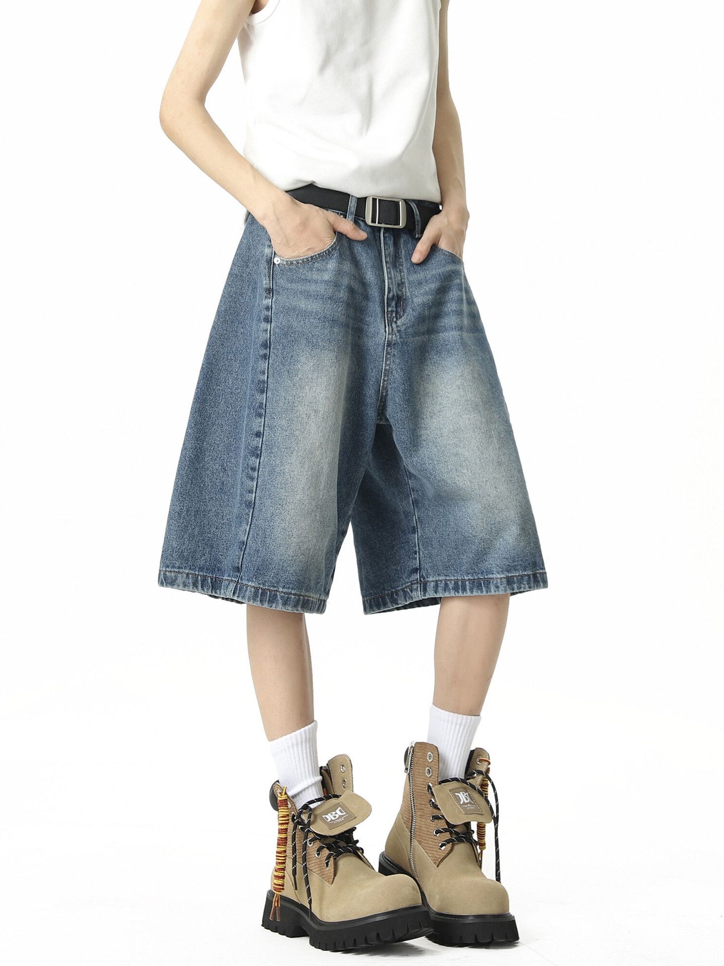 Japanese Brand Men's vintage wide-leg curved straight denim shorts Size US 32 / EU 48 - 2 Thumbnail