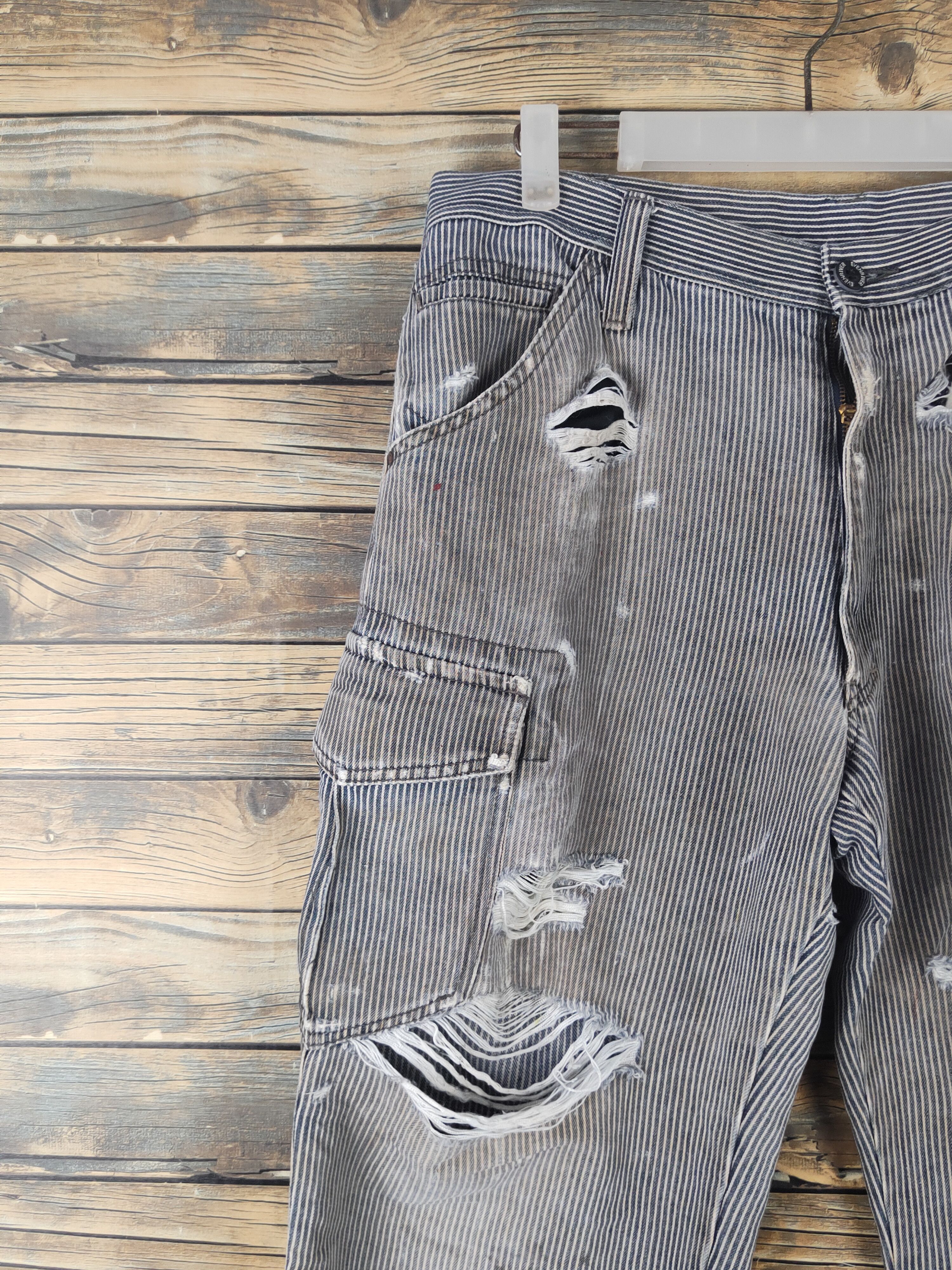 Vintage DL Evenriver Blue White Distressed Ripped Jeans #1658 Size US 33 - 3 Thumbnail