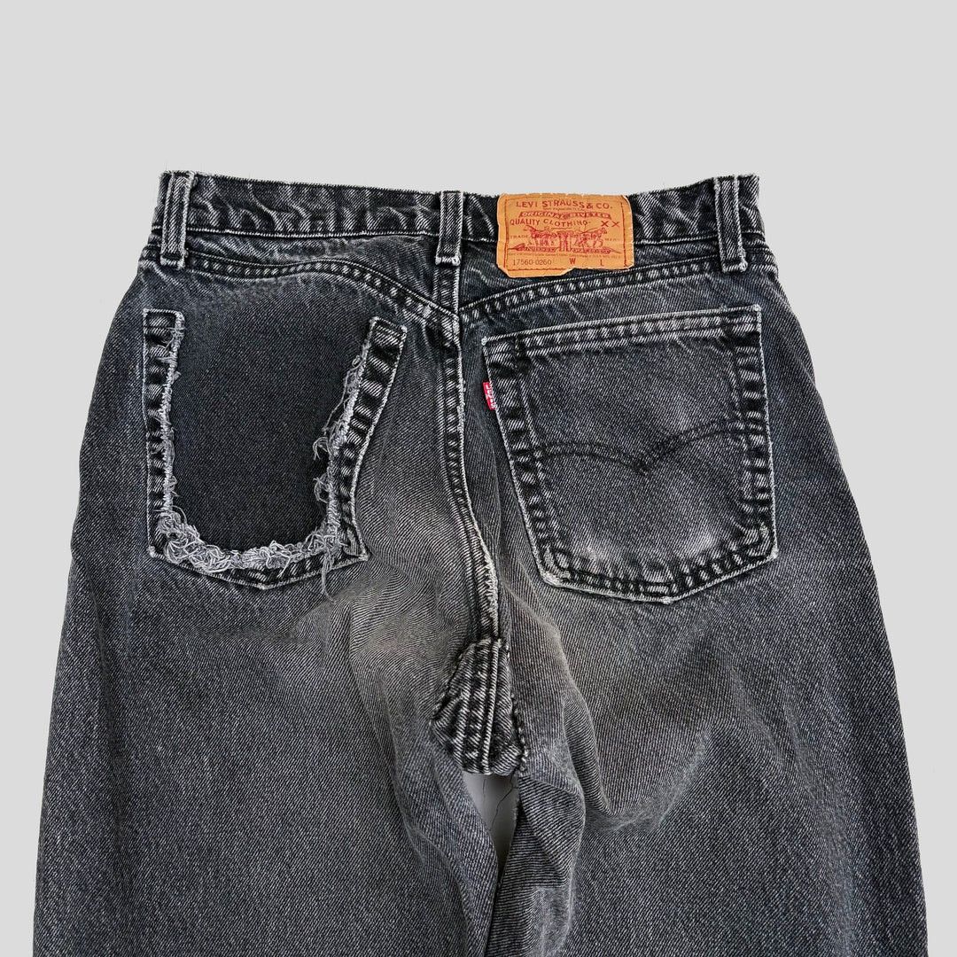 Levi's Levi’s 560 1980 80s Vintage W29 L29 Black Faded Denim Jeans Size 29" - 6 Thumbnail
