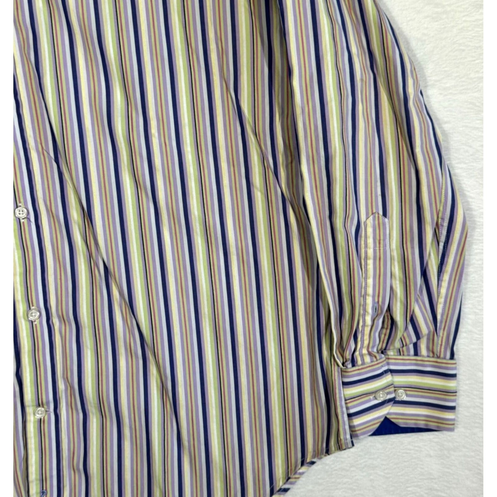 Tailorbyrd TAILORBYRD Multicolor Striped Cotton Shirt Men’s Large Button-Up, Pockets, 31" Length, 46" Chest, Long Sleeve, Regular Fit Size US L / EU 52-54 / 3 - 5 Thumbnail