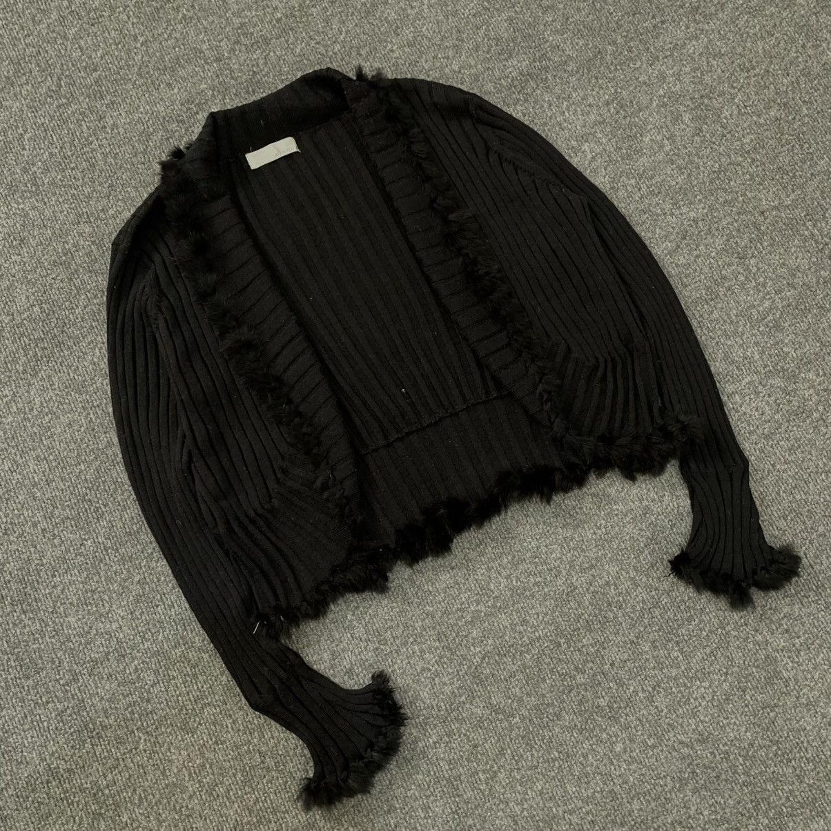 Japanese Brand Rib Knit Rabbit Fur Trim Cropped Cardigan Y2K Vkei Size M / US 6-8 / IT 42-44 - 3 Thumbnail